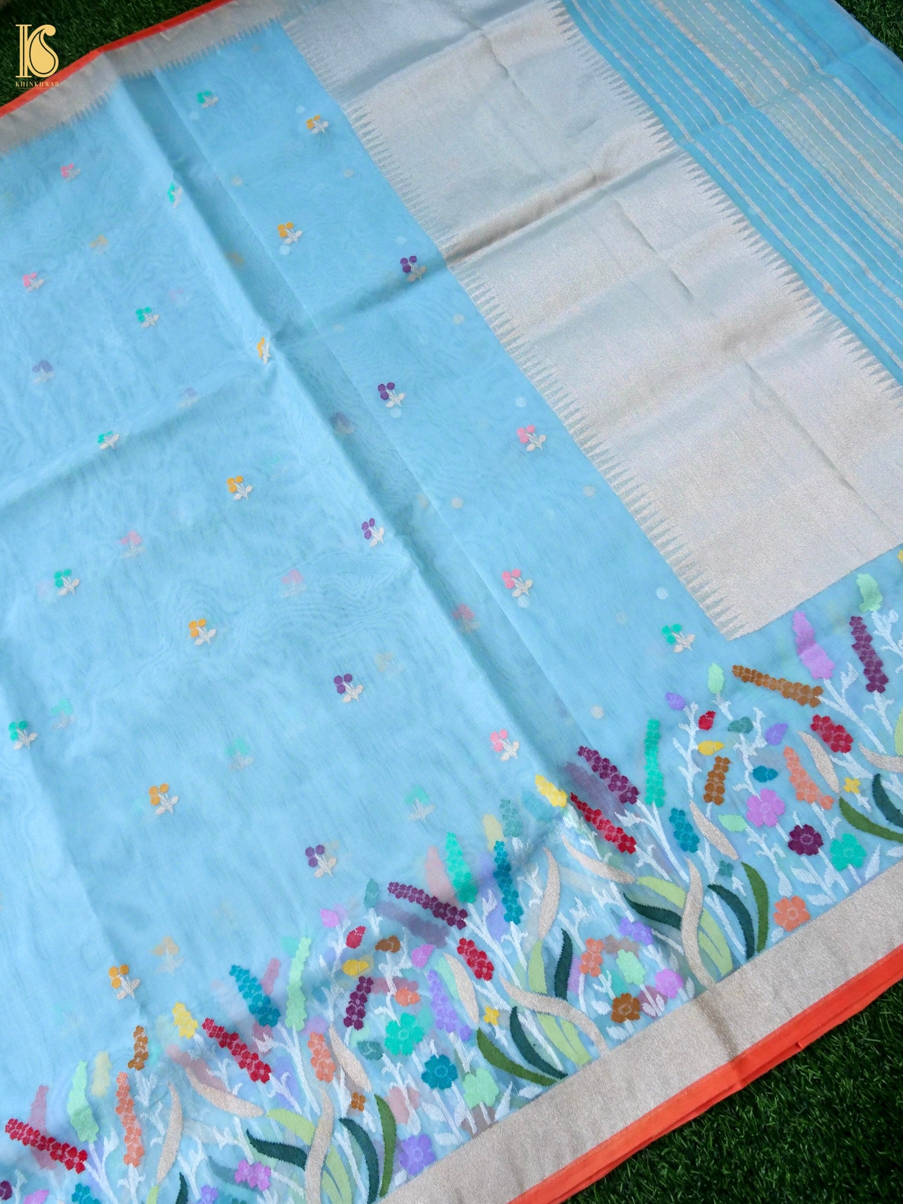Banarasi Kora Silk Ektara Jamdani Saree in Sky Blue