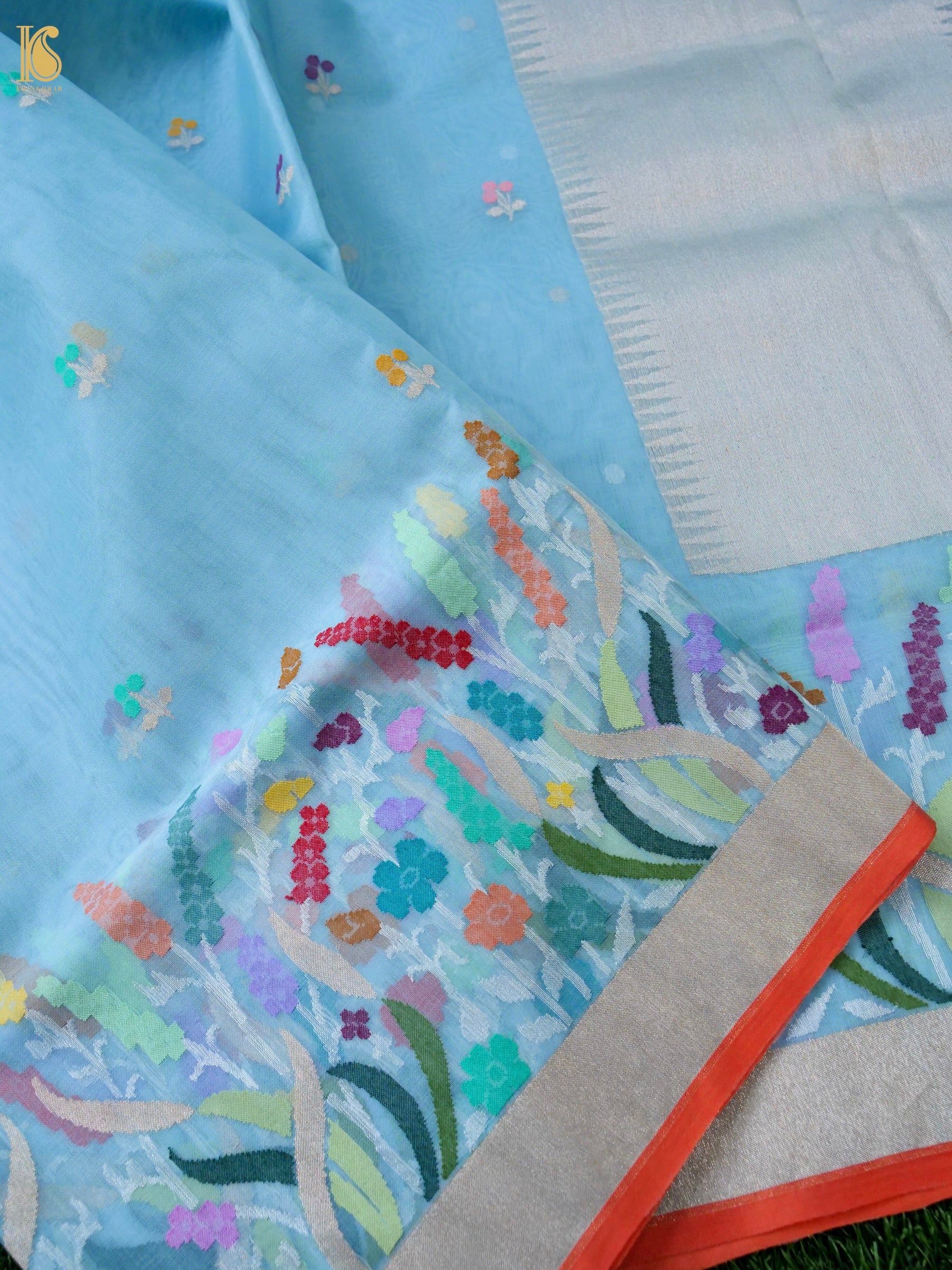 Banarasi Kora Silk Ektara Jamdani Saree in Sky Blue