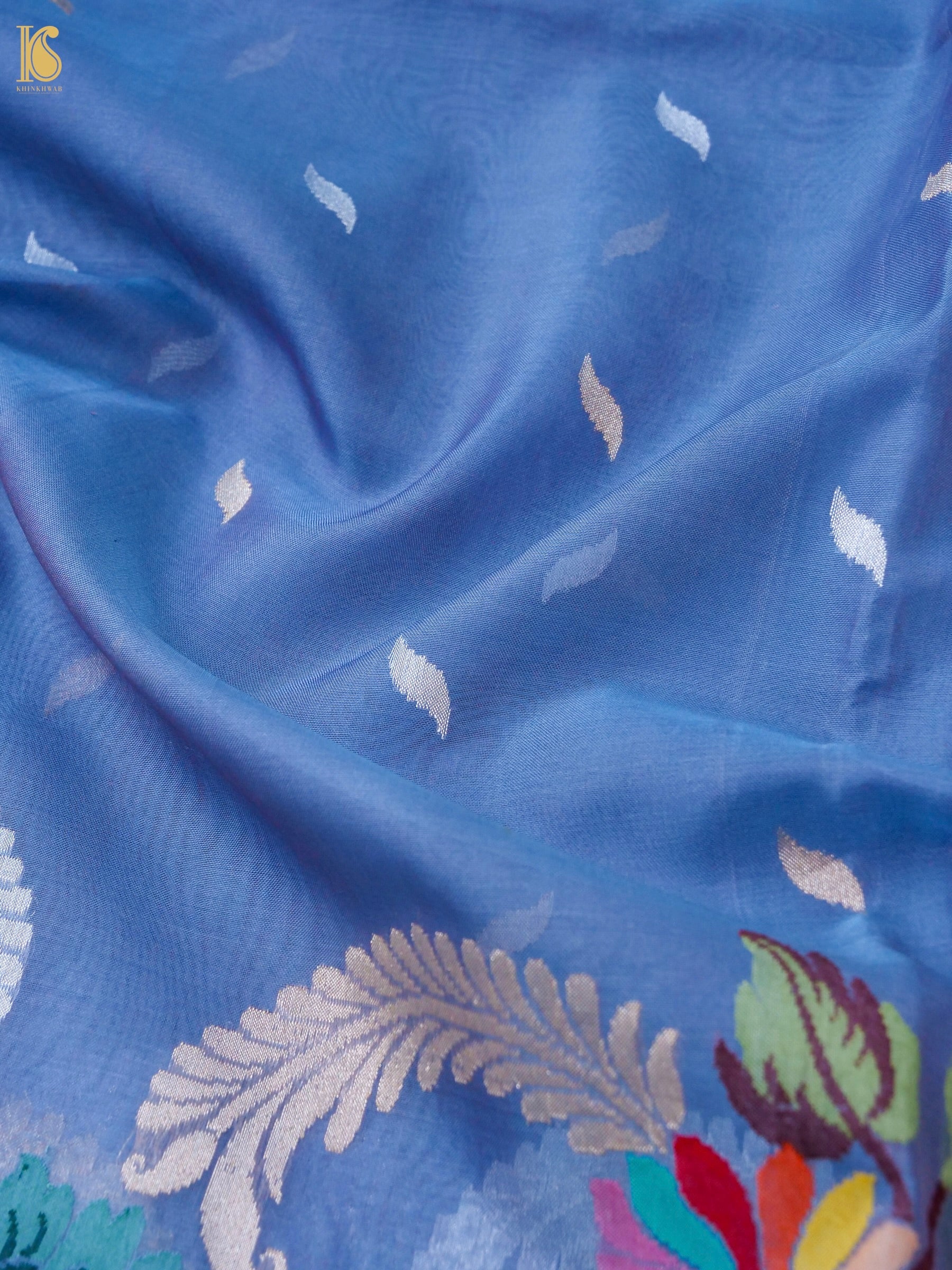 Banarasi Kora Silk Ektara Jamdani Saree in Steel Blue
