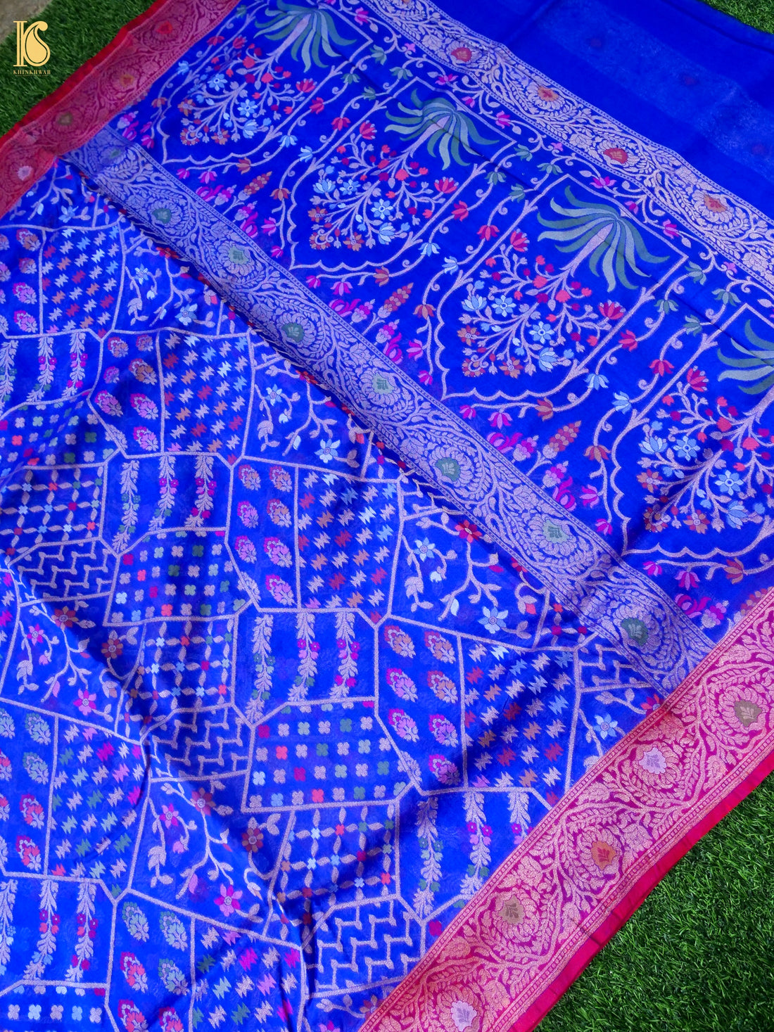 Banarasi Kora Silk Jamdani Saree in Cobalt Blue