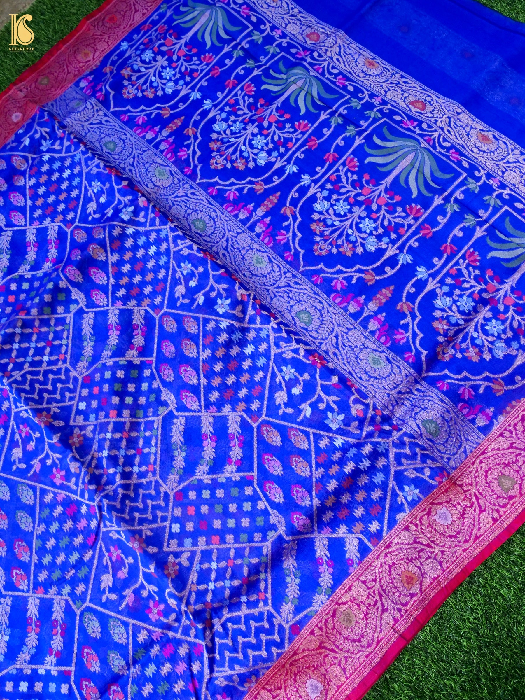 Banarasi Kora Silk Jamdani Saree in Cobalt Blue