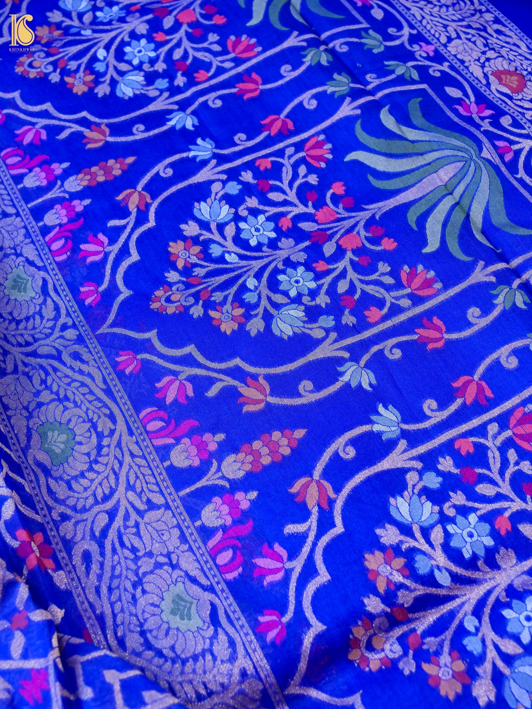 Banarasi Kora Silk Jamdani Saree in Cobalt Blue