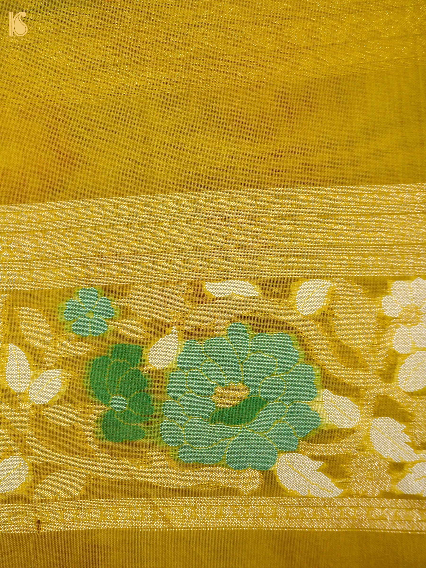 Banarasi Kora Silk Jamdani Saree in Mustard Yellow