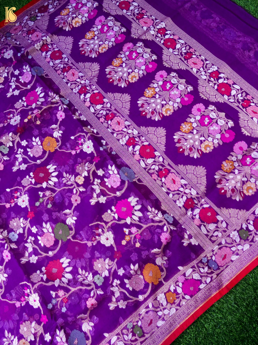 Banarasi Kora Silk Jamdani Saree in Deep Violet