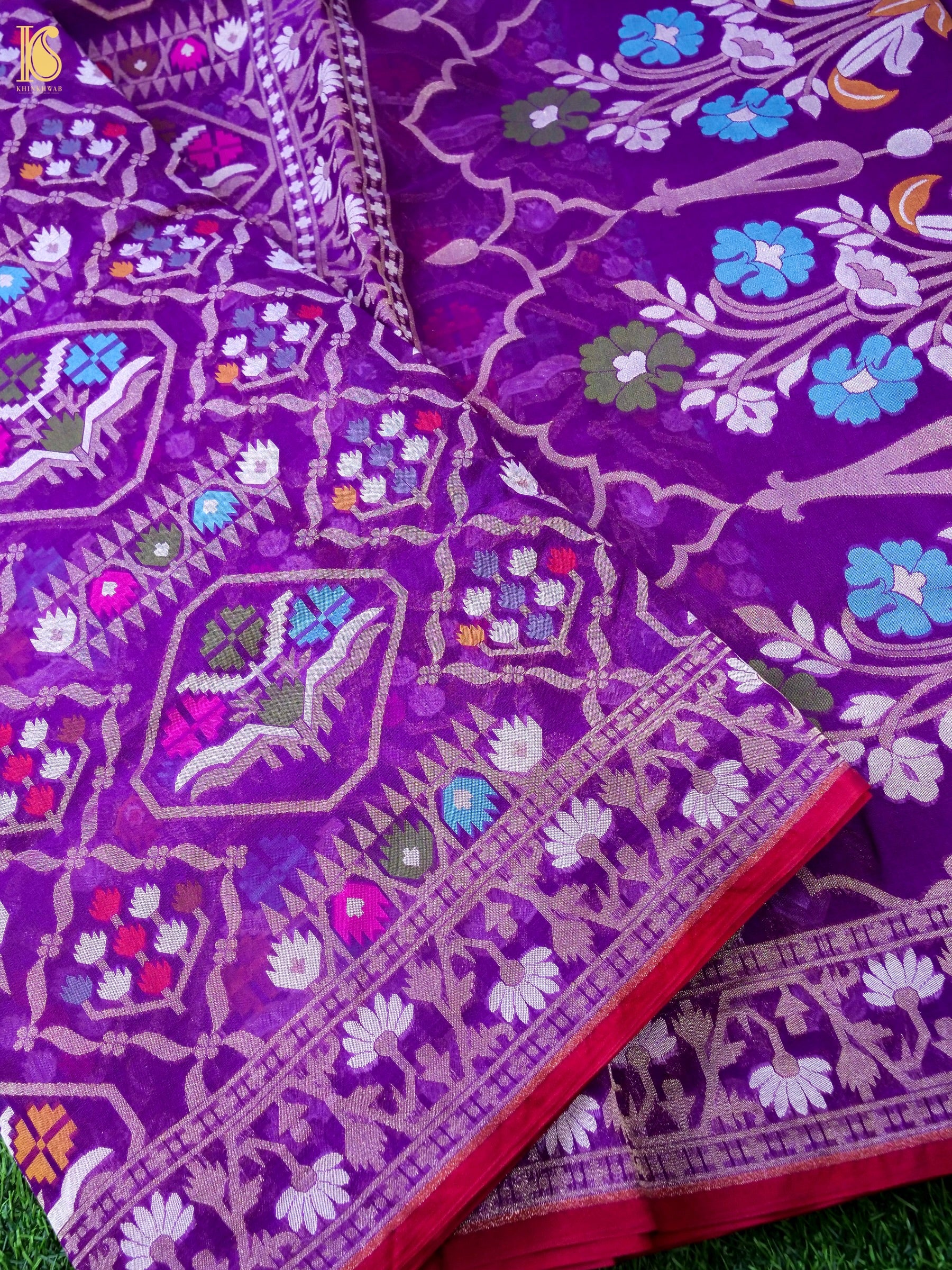 Banarasi Kora Silk Jamdani Saree in Amethyst Purple
