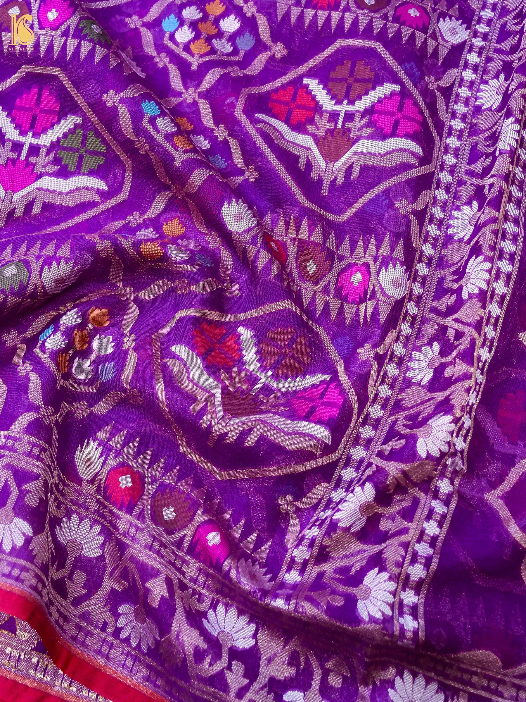Banarasi Kora Silk Jamdani Saree in Amethyst Purple