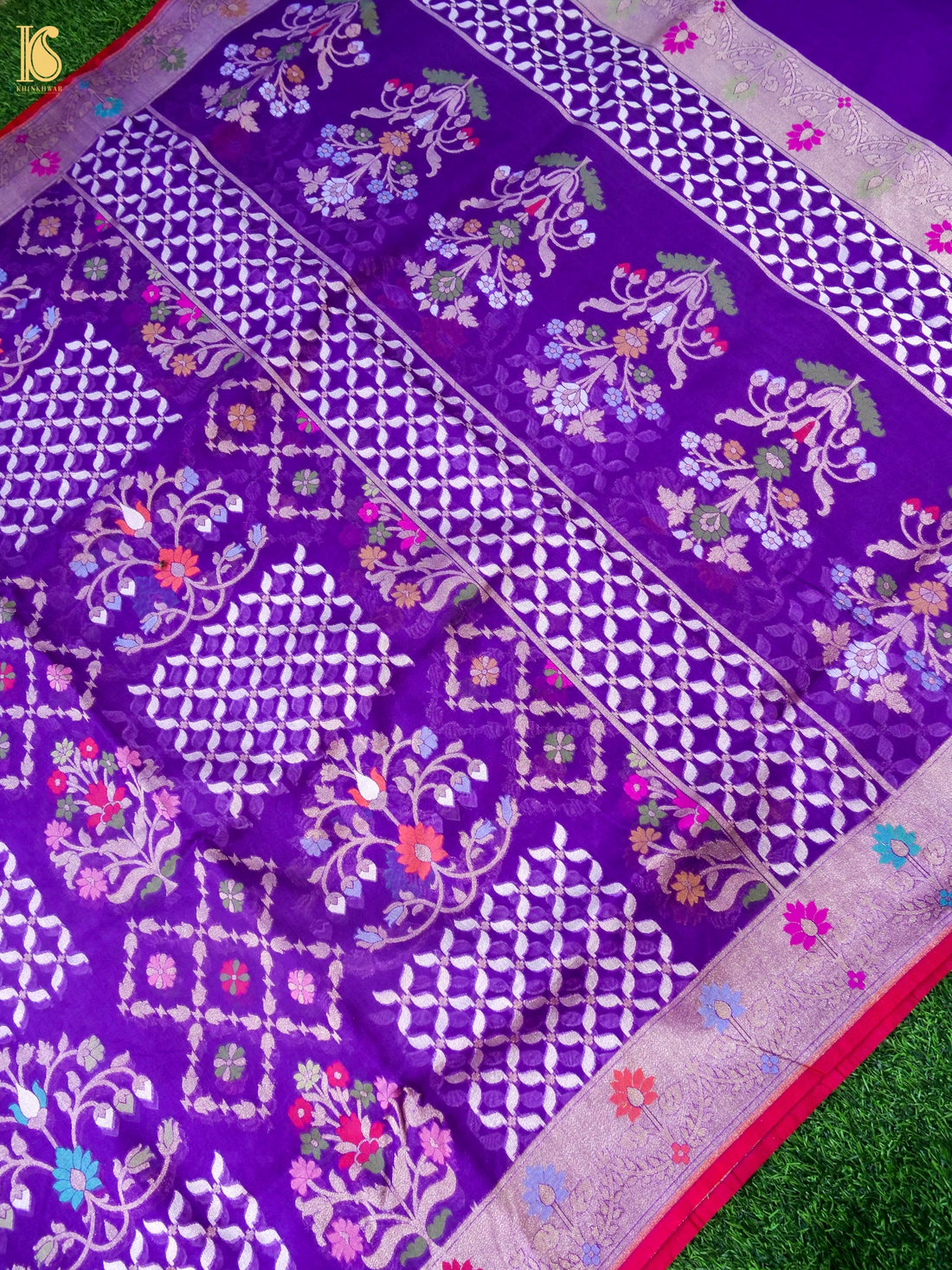 Banarasi Kora Silk Jamdani Saree in Violet Purple