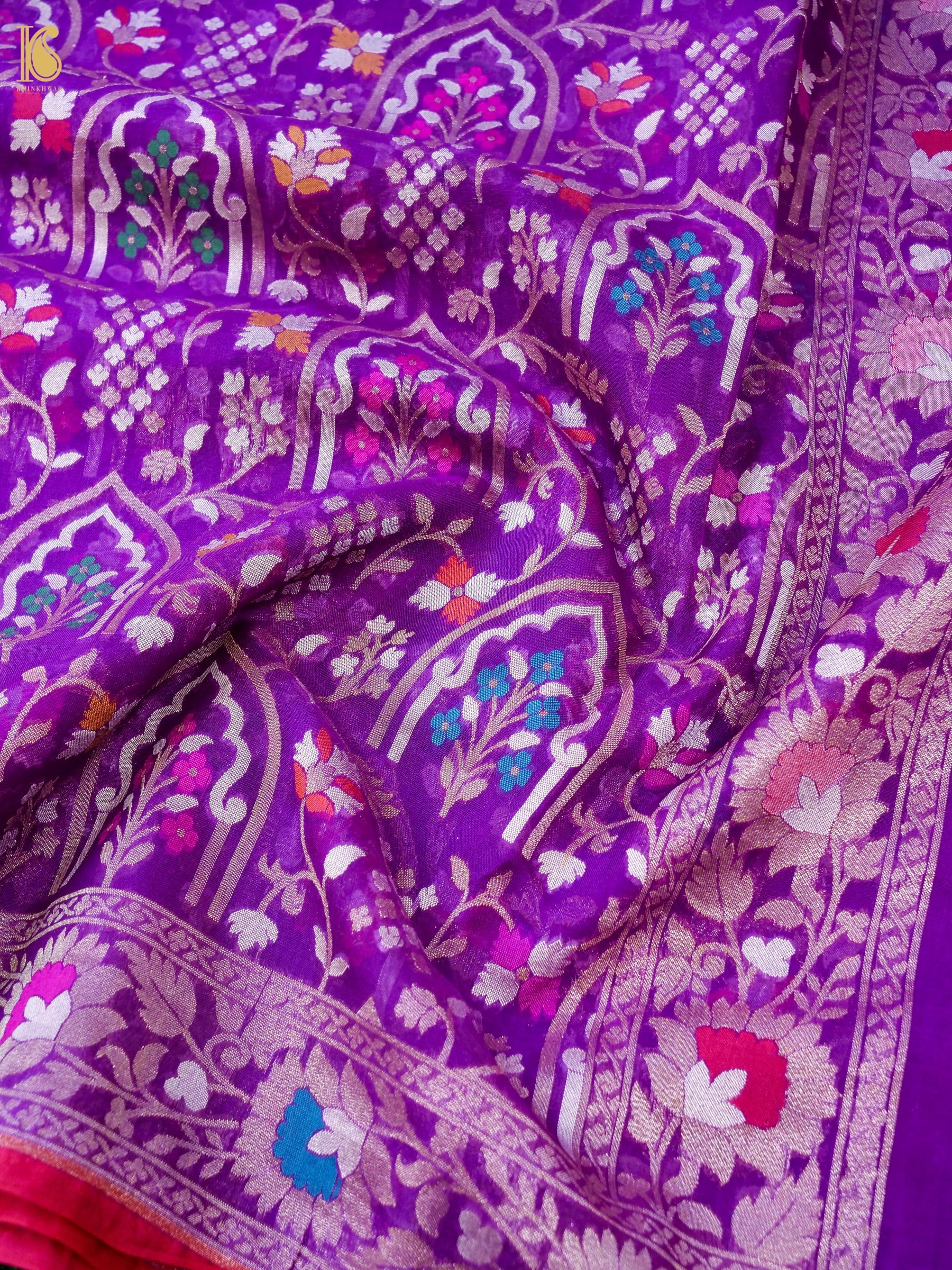 Banarasi Kora Silk Jamdani Saree in Magenta Purple
