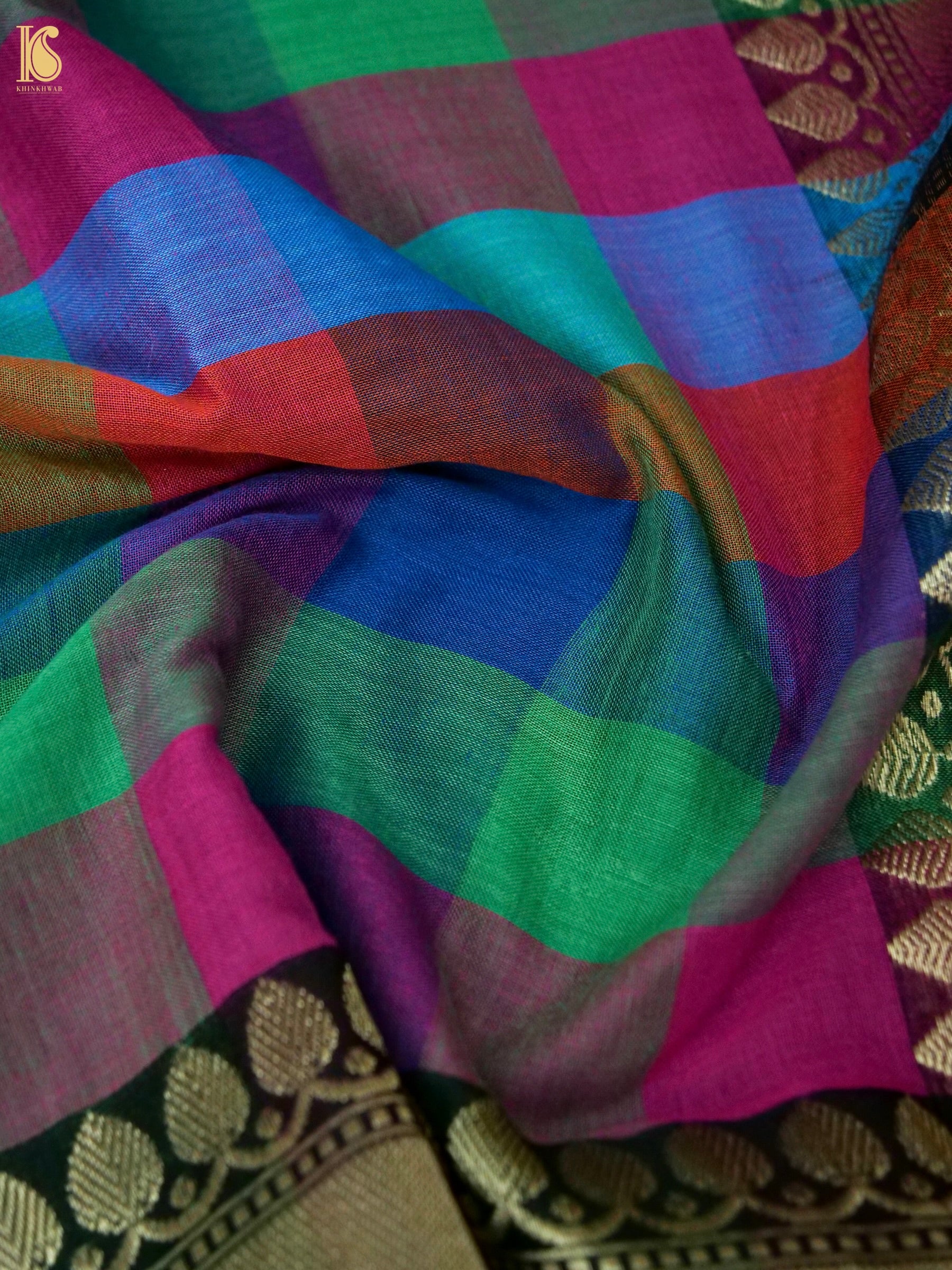 Banarasi Cotton Handwoven Saree in Multicolour Checks
