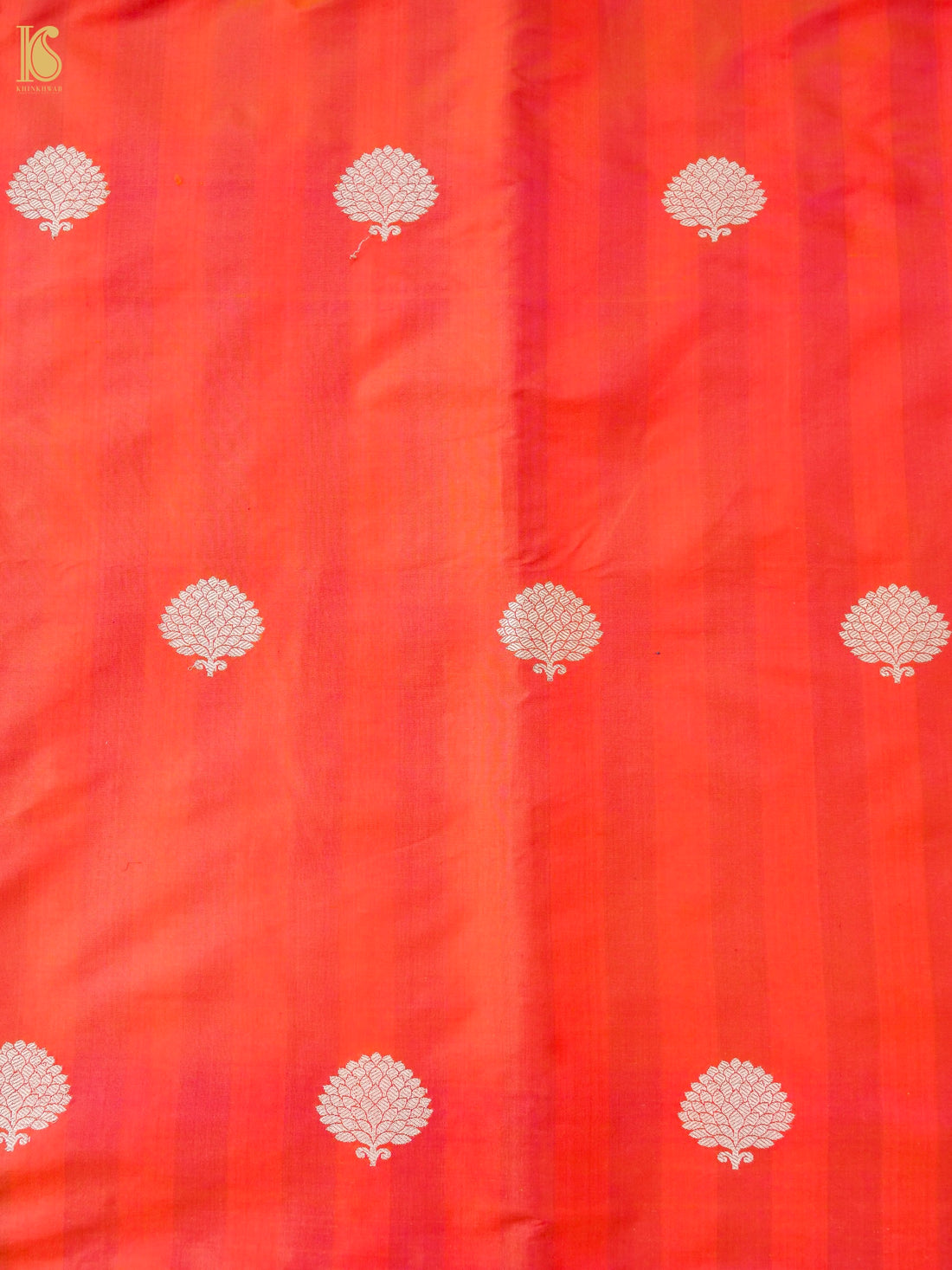 Banarasi Katan Silk Kadwa Pinecone Boota Fabric in Coral Orange