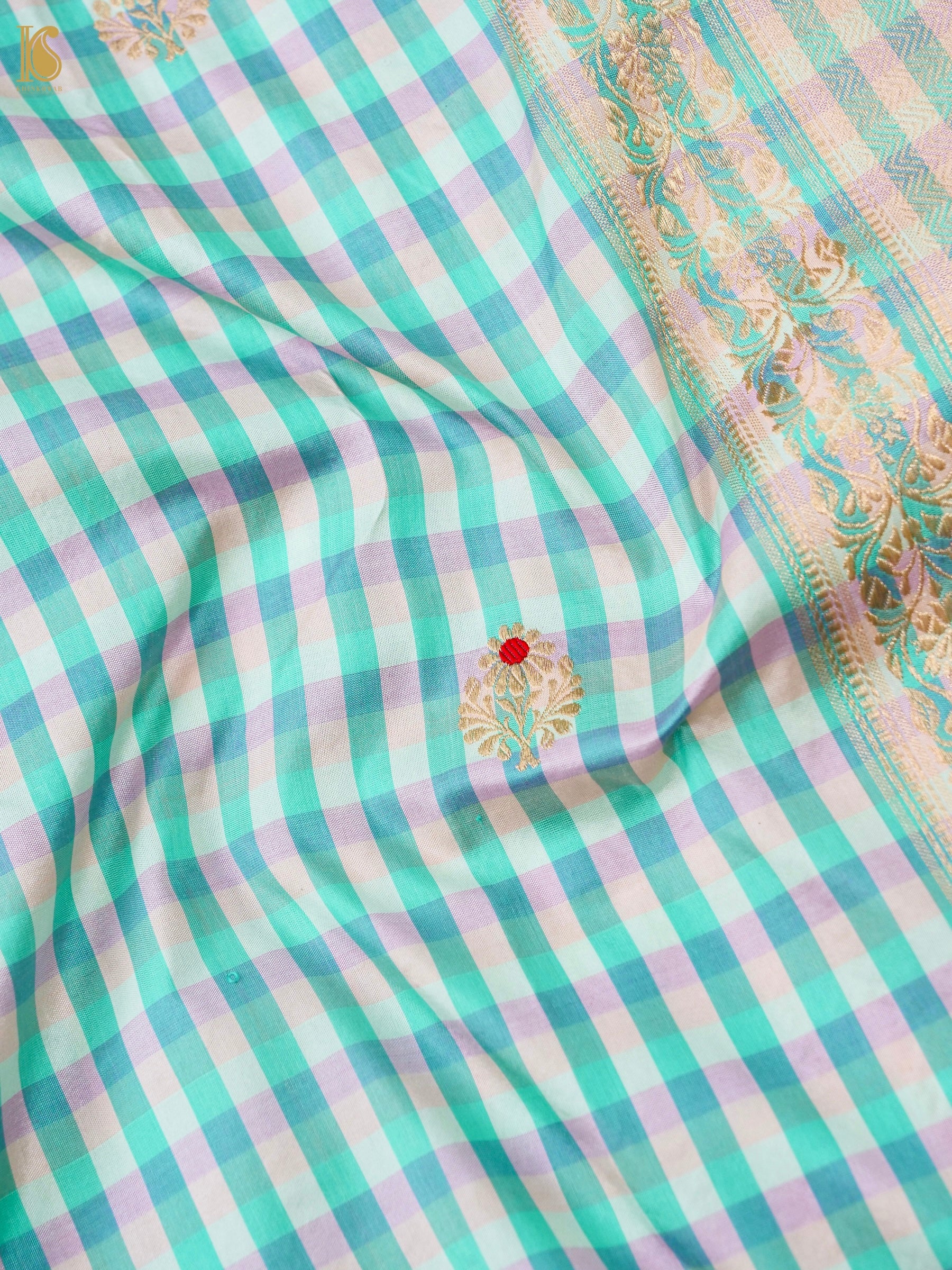 Banarasi Katan Silk Kadwa Charkhana Dupatta in Mint Cream Check