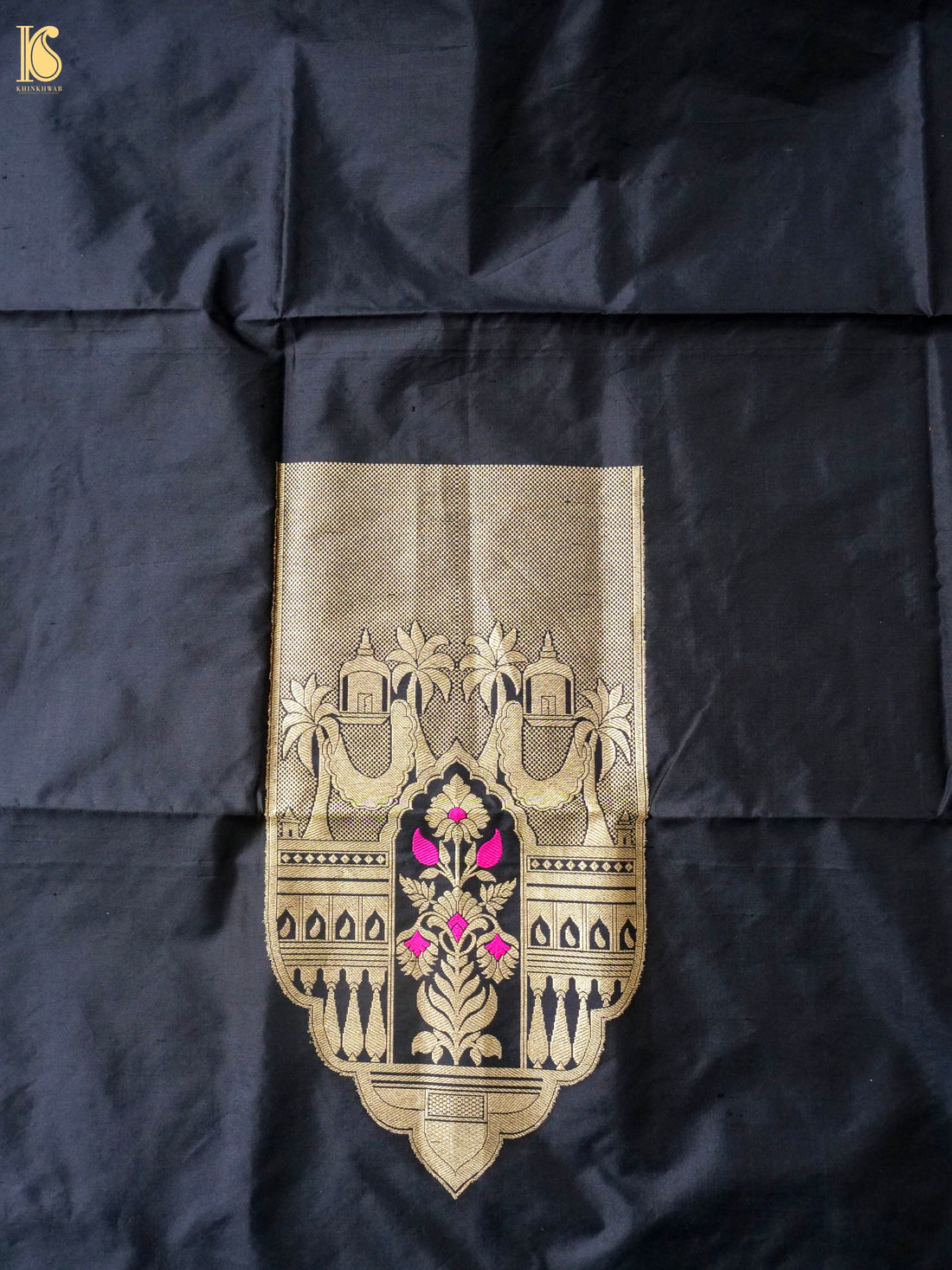 Banarasi Katan Silk Kurta Fabric with Salwar in Jet Black