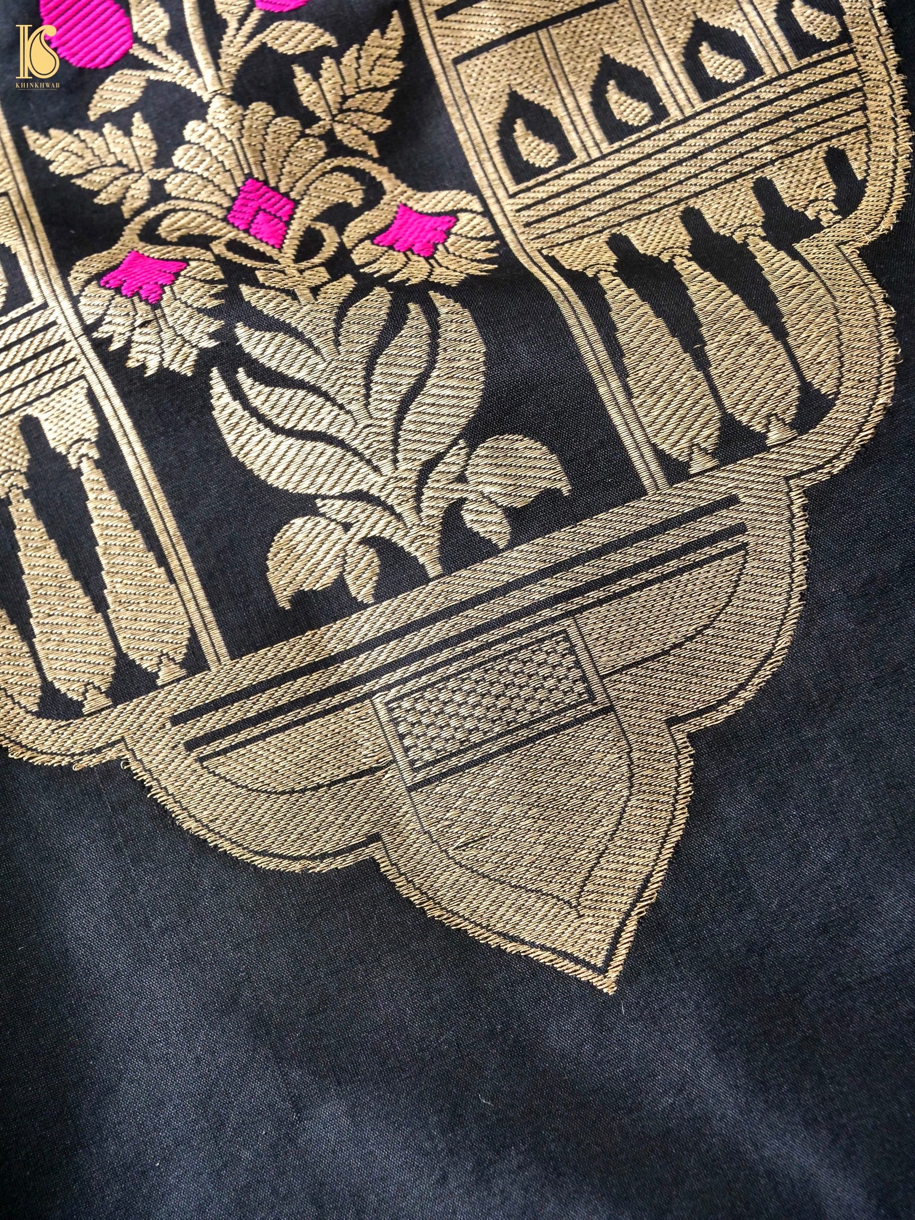 Banarasi Katan Silk Kurta Fabric with Salwar in Jet Black