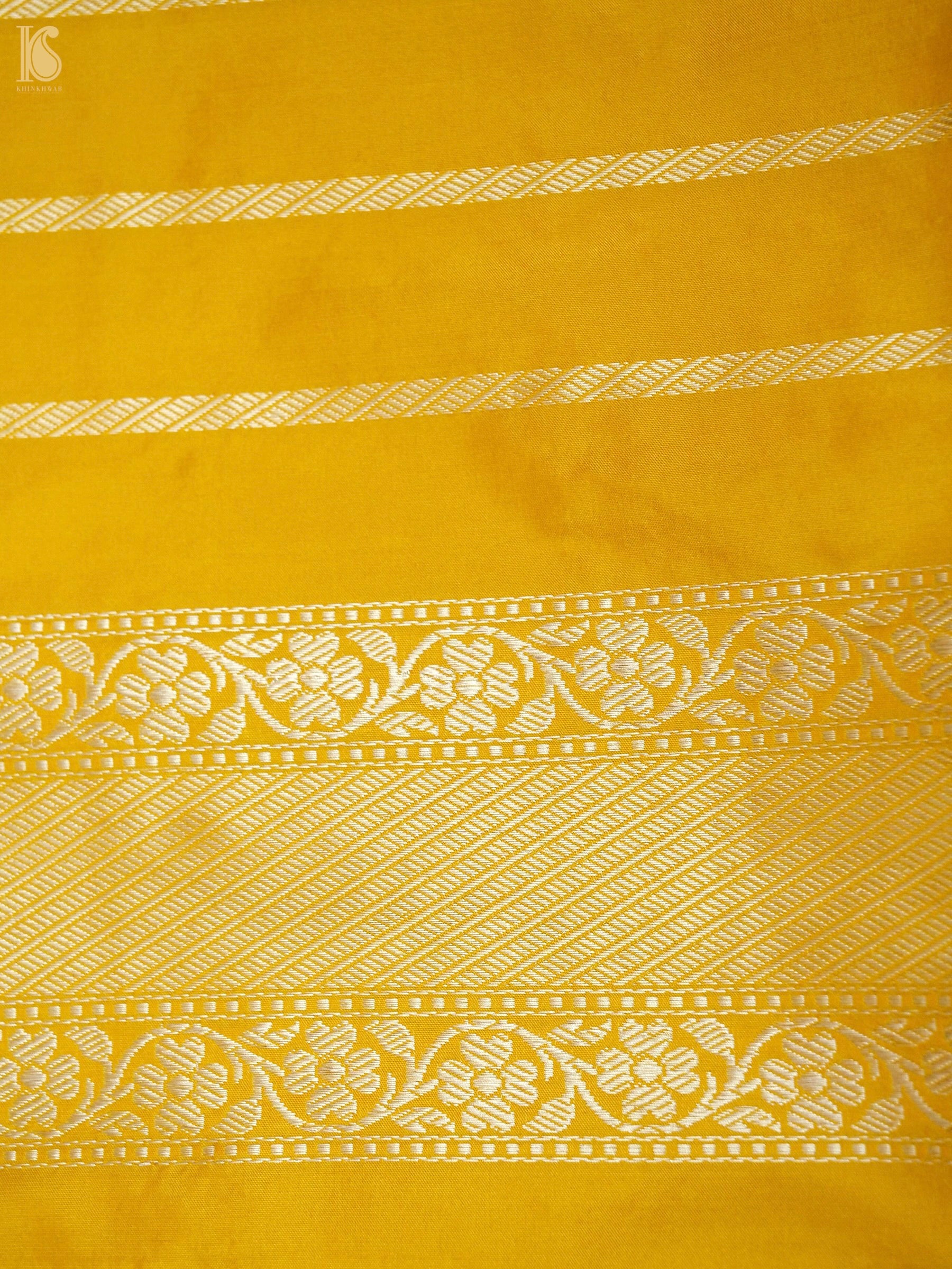 Banarasi Katan Silk Kadwa Jangla Handwoven Saree in Marigold Yellow