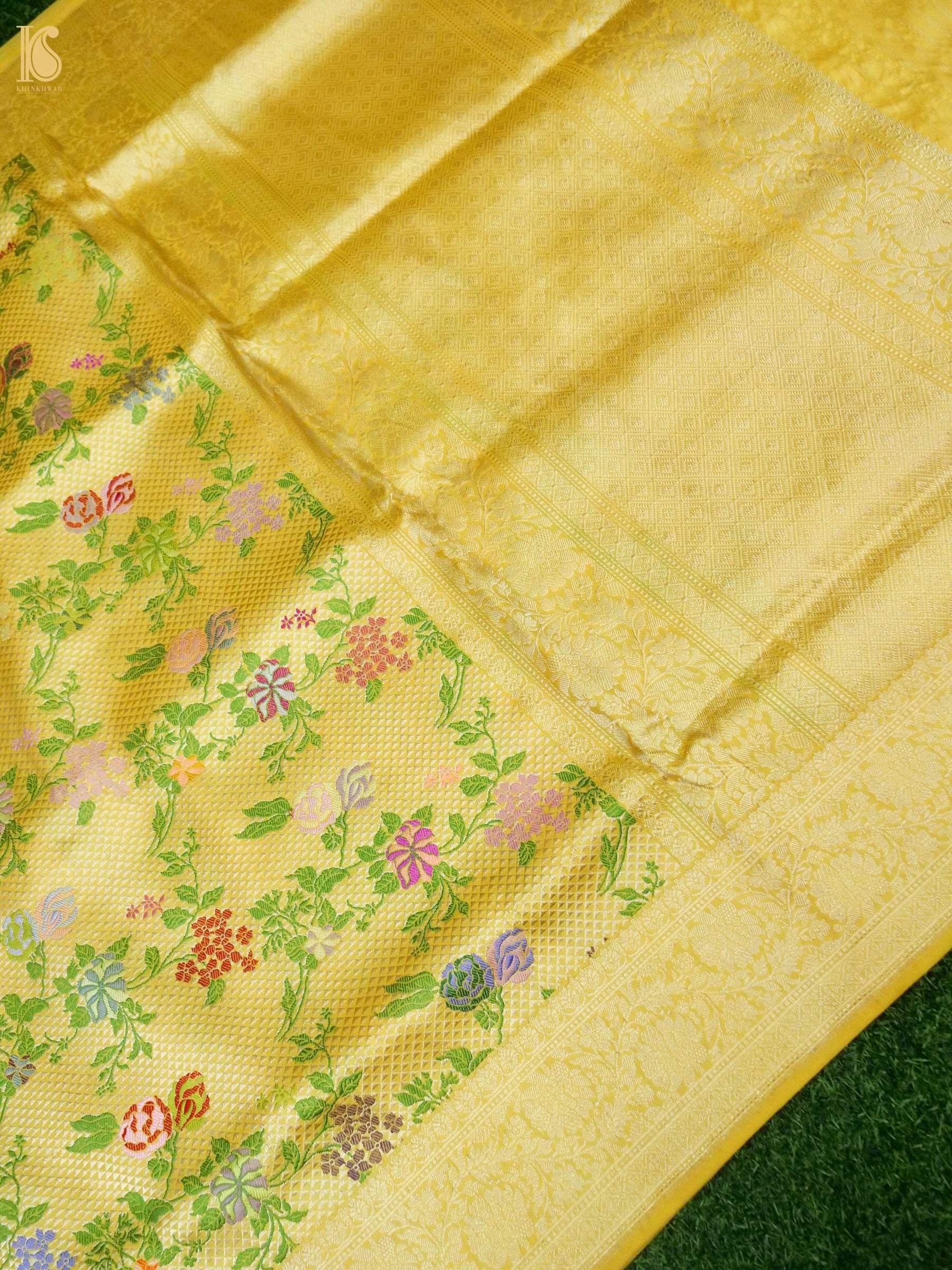 Banarasi Katan Silk Kinkhab Meenakari Handwoven Saree in Butter Yellow