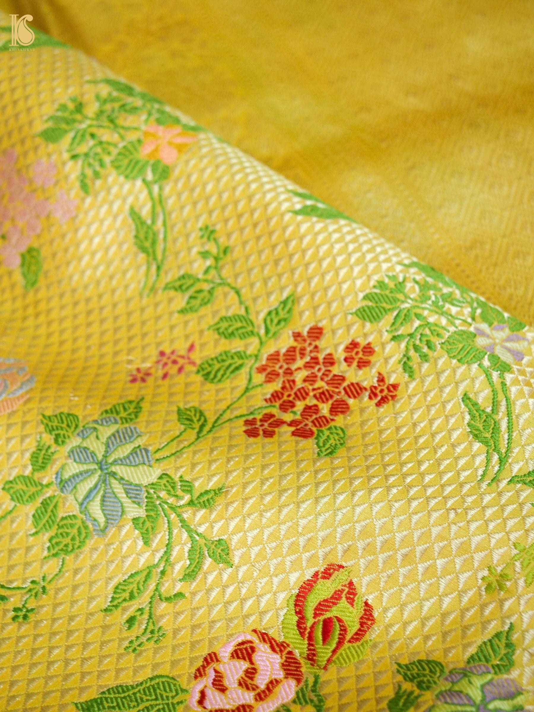 Banarasi Katan Silk Kinkhab Meenakari Handwoven Saree in Butter Yellow