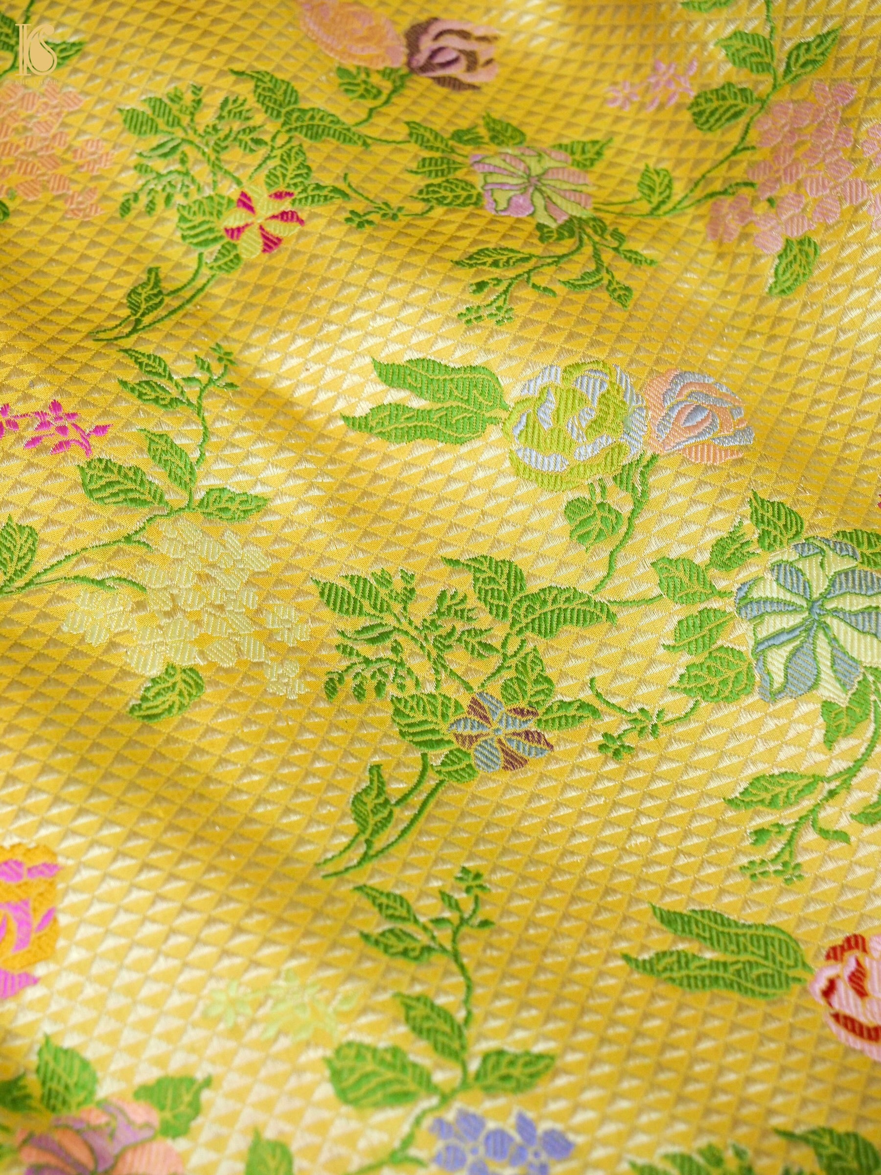 Banarasi Katan Silk Kinkhab Meenakari Handwoven Saree in Butter Yellow