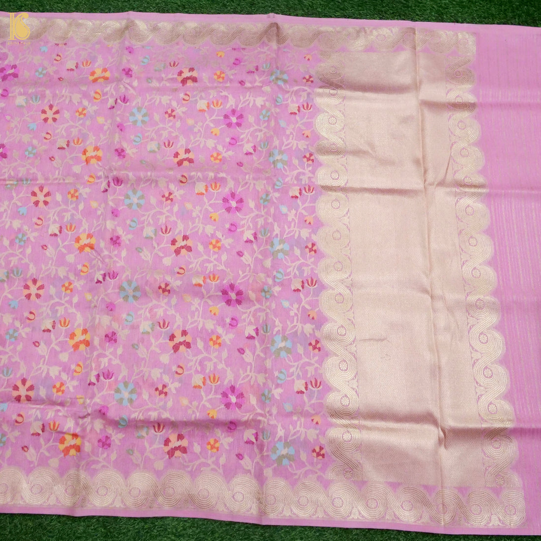 Banarasi Kora Silk Ektara Kadwa Meenakari Handwoven Saree in Rose Pink