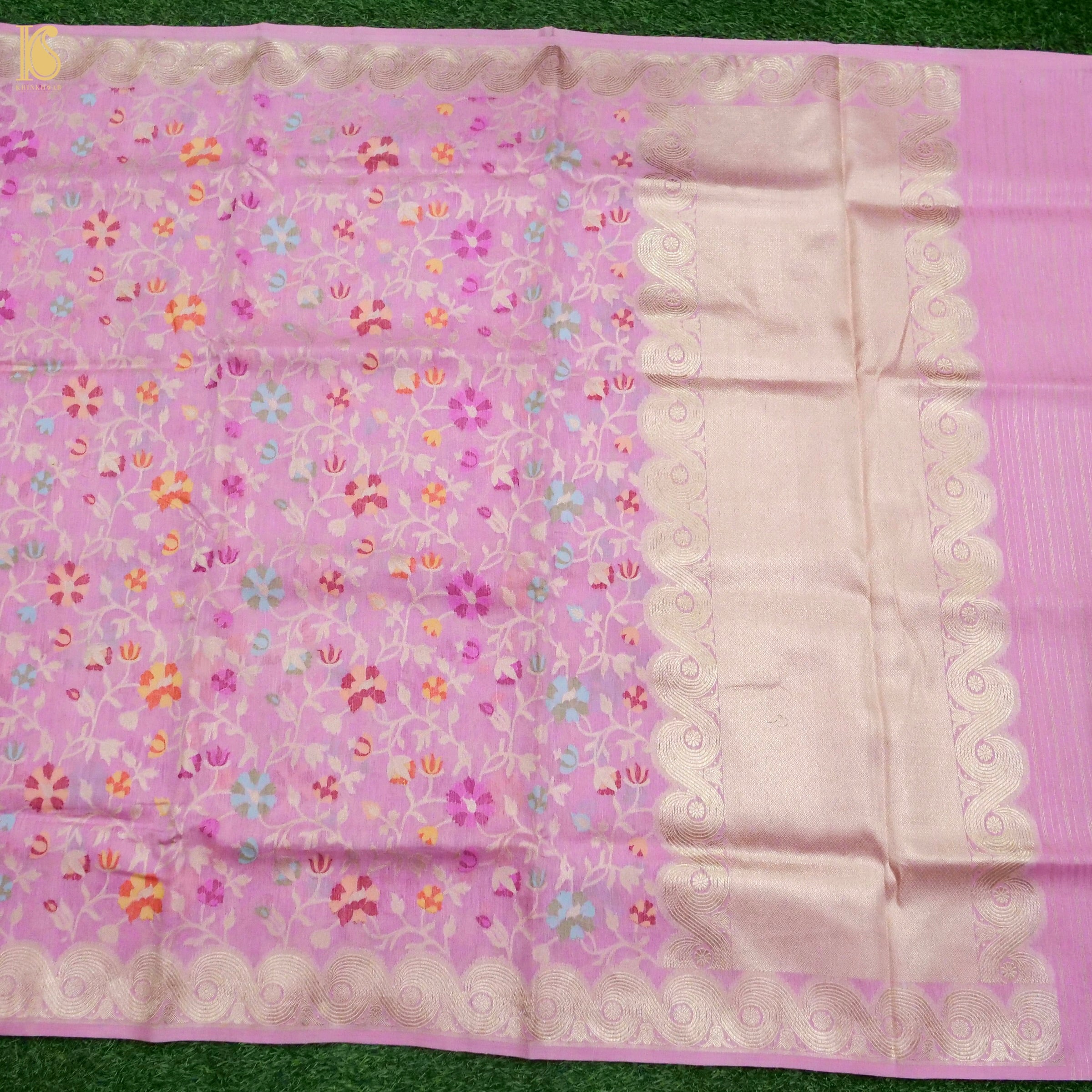 Banarasi Kora Silk Ektara Kadwa Meenakari Handwoven Saree in Rose Pink