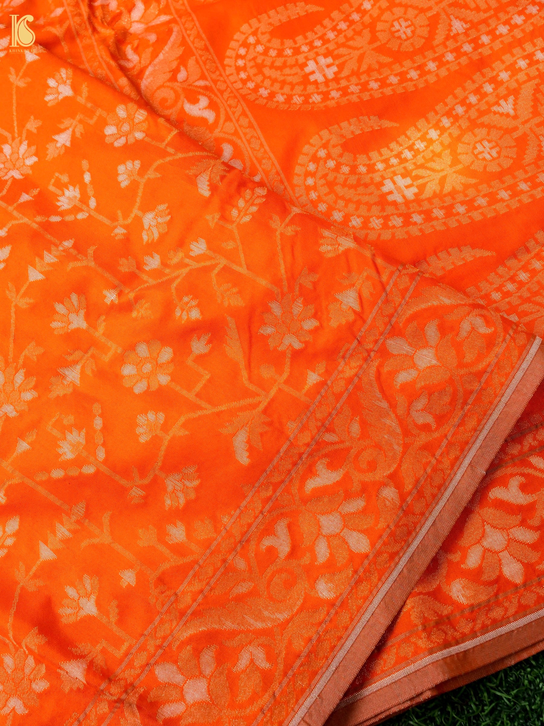 Banarasi Katan Silk Jamdani Saree in Tangerine Orange