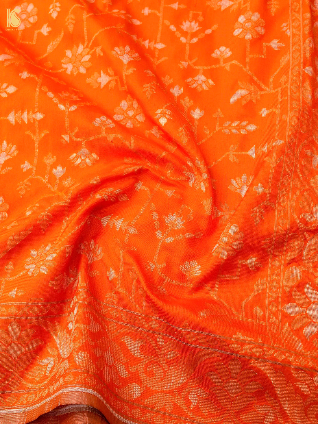 Banarasi Katan Silk Jamdani Saree in Tangerine Orange