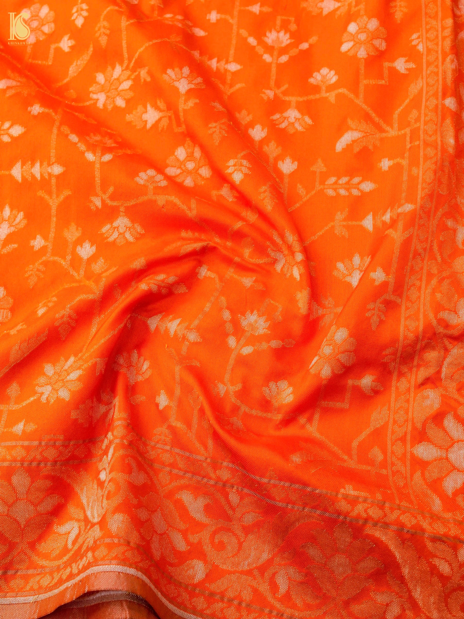 Banarasi Katan Silk Jamdani Saree in Tangerine Orange