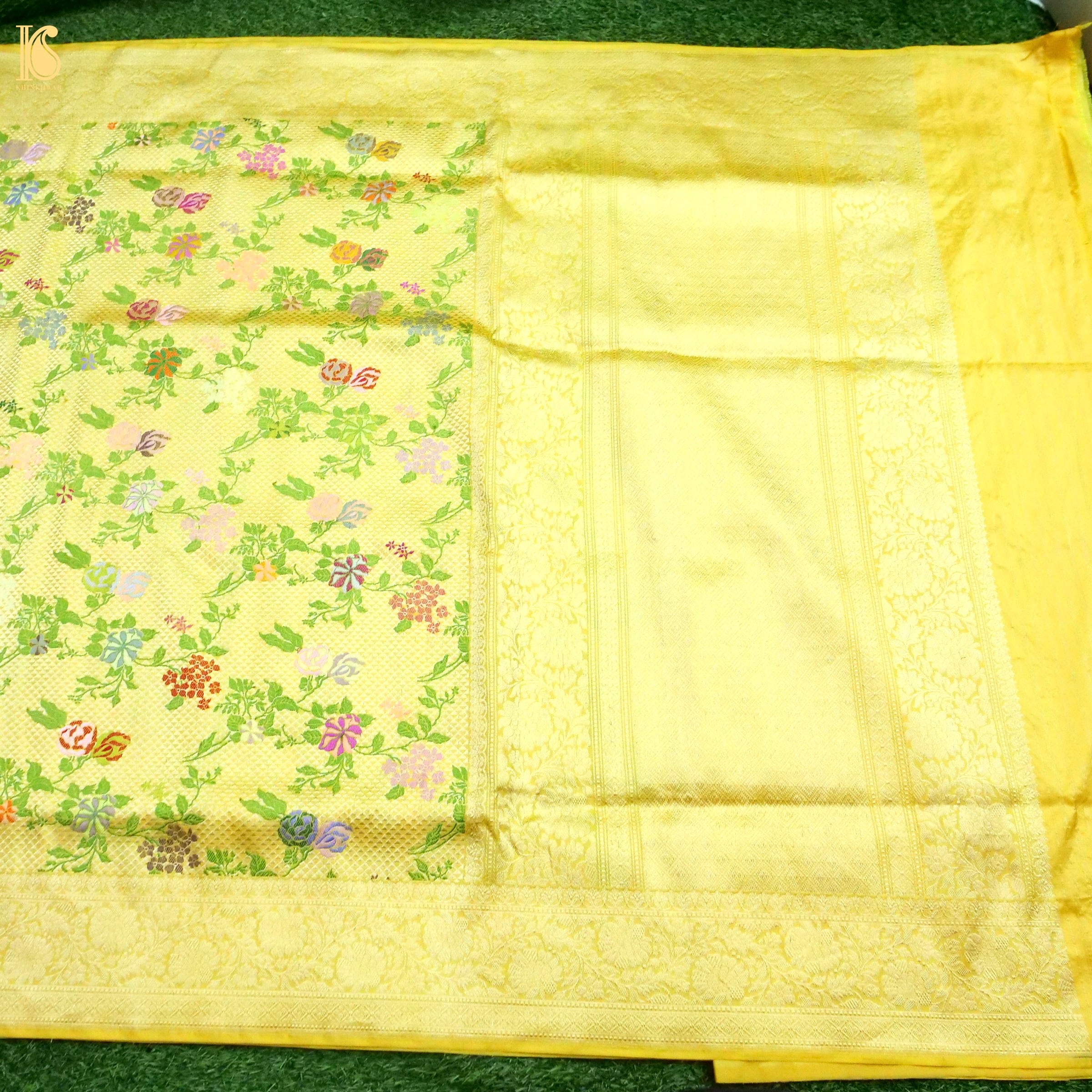 Banarasi Katan Silk Kinkhab Meenakari Handwoven Saree in Butter Yellow