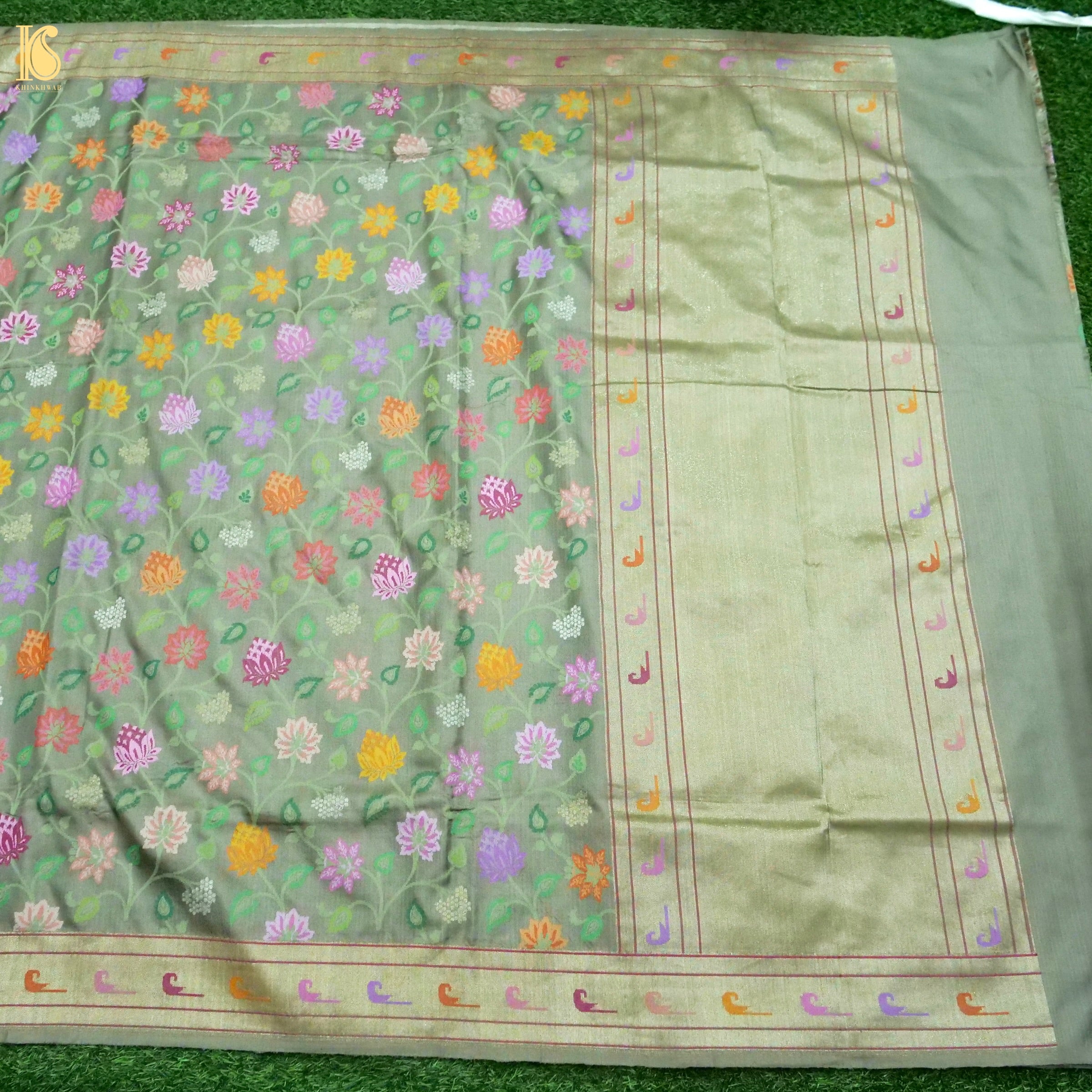 Banarasi Katan Silk Ektara Real Zari Handwoven Saree in Silver Grey