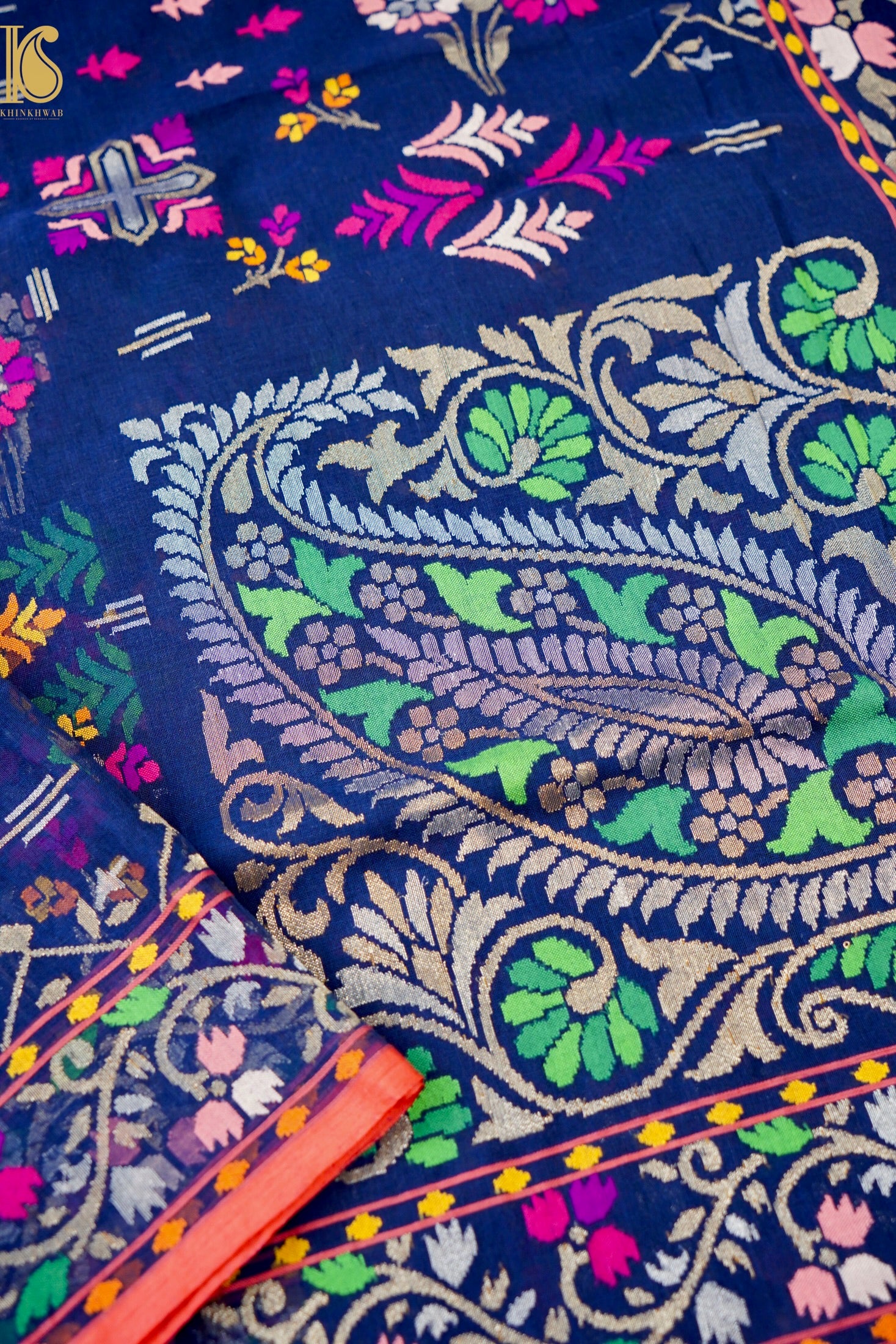 Neelambari Handloom Banarasi Real Silver Zari Cotton Saree