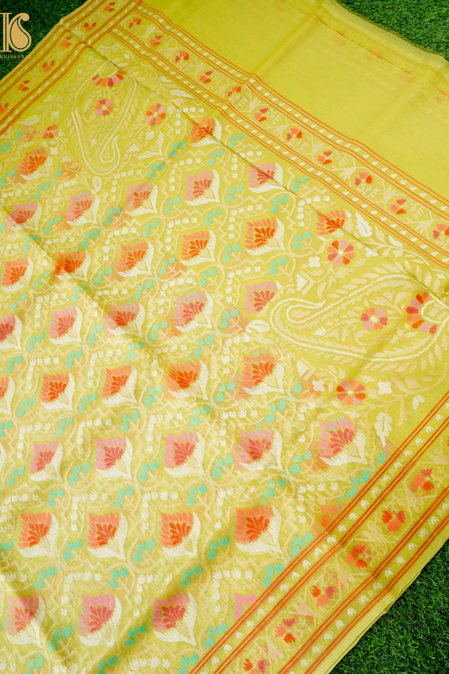 Handloom Banarasi Real Silver Zari Kora by Cotton Saree