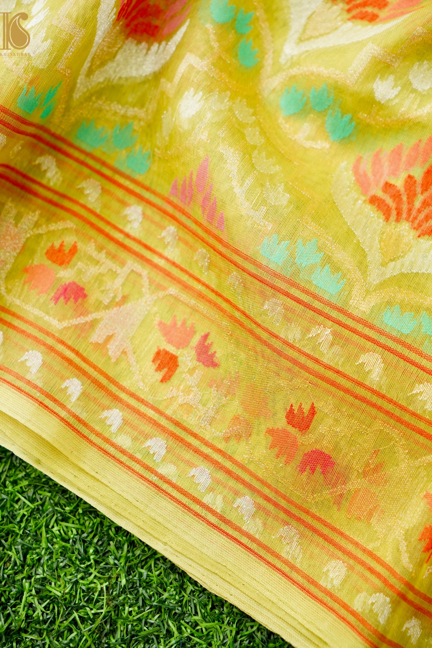 Handloom Banarasi Real Silver Zari Kora by Cotton Saree