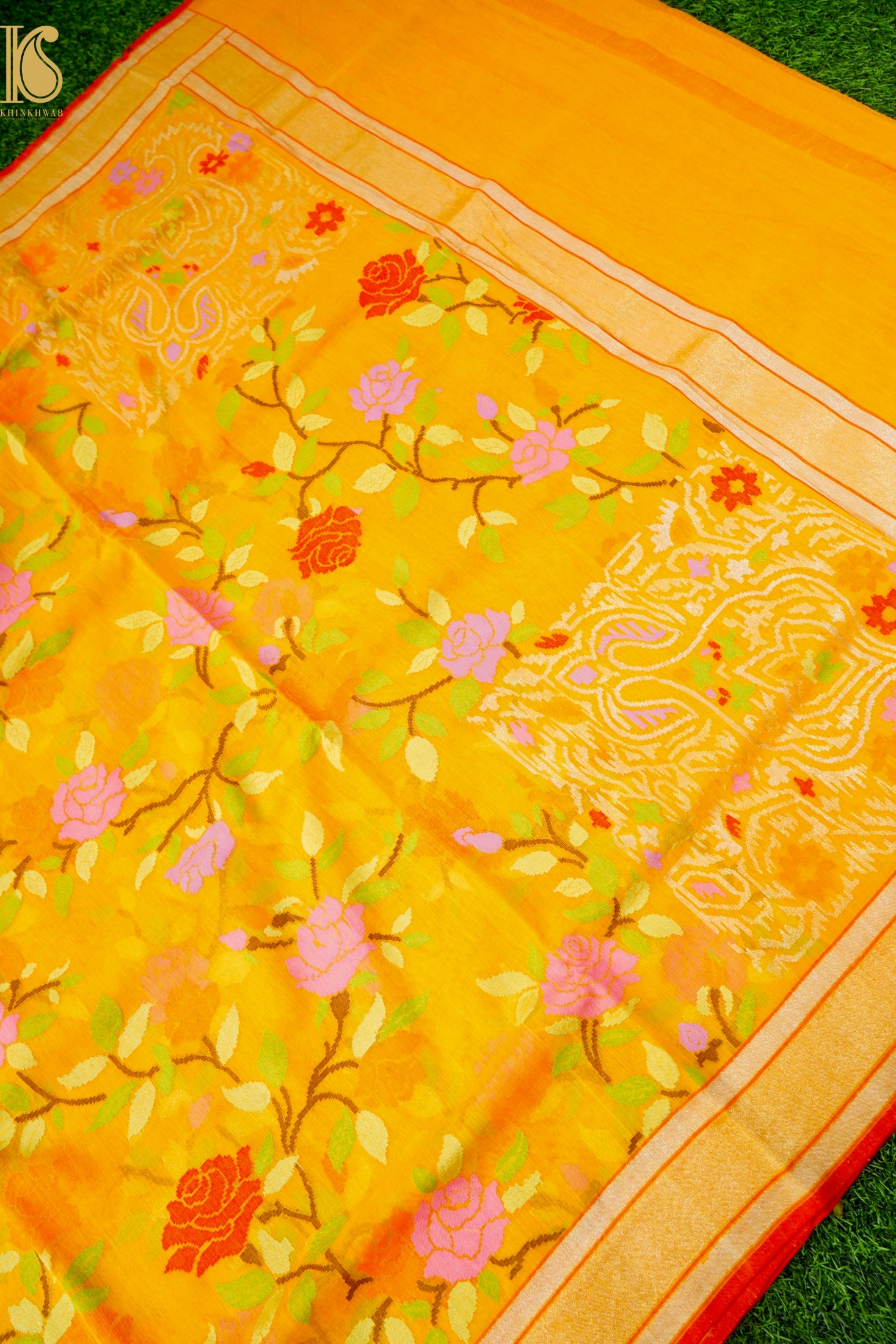 Pitambari Handloom Banarasi Real Silver Zari Cotton Saree