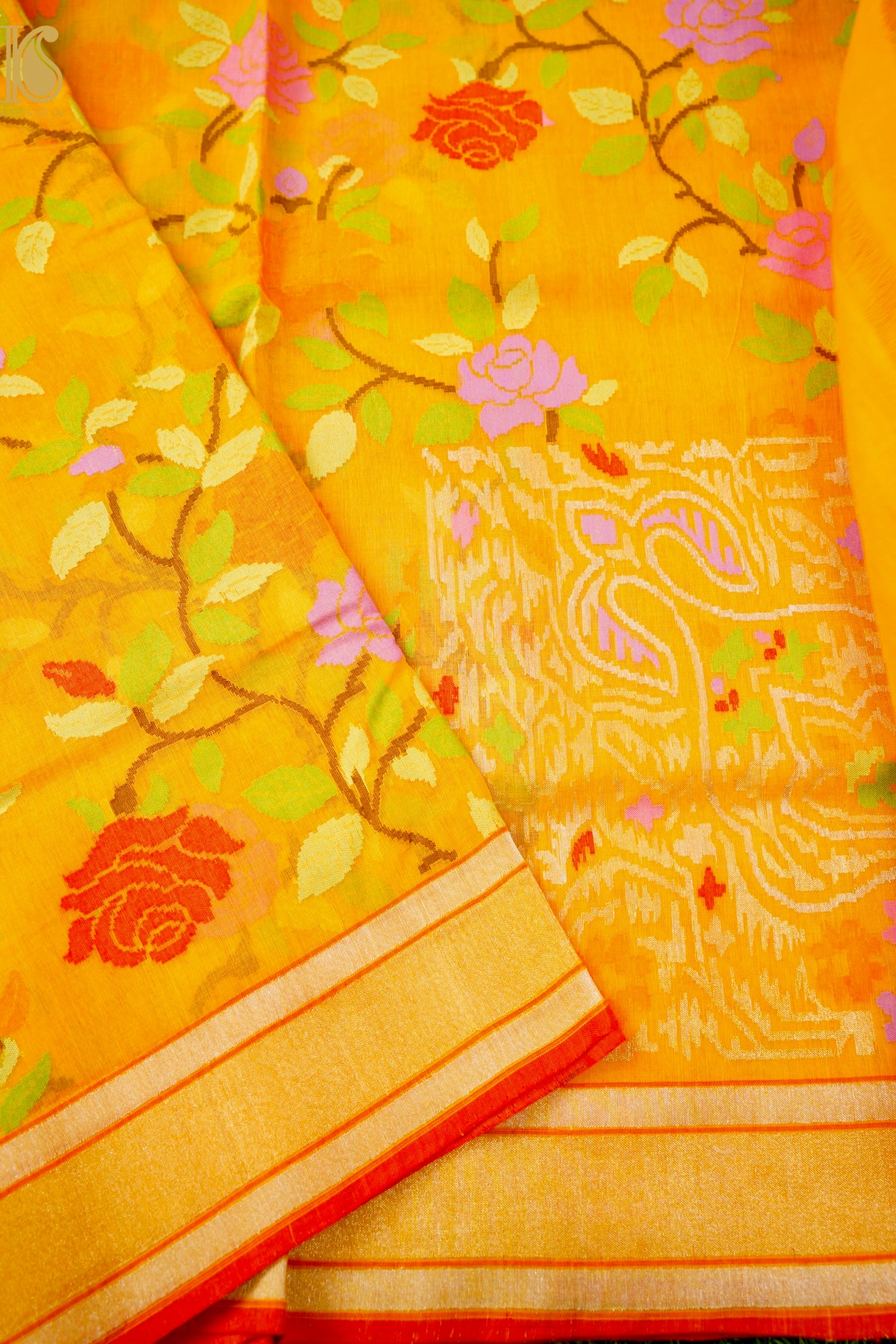 Pitambari Handloom Banarasi Real Silver Zari Cotton Saree