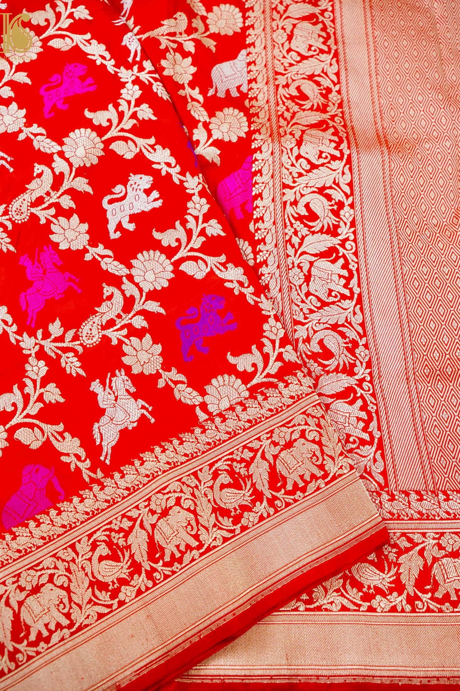 Handwoven Banarasi Katan Silk Kadwa Shikargah Saree