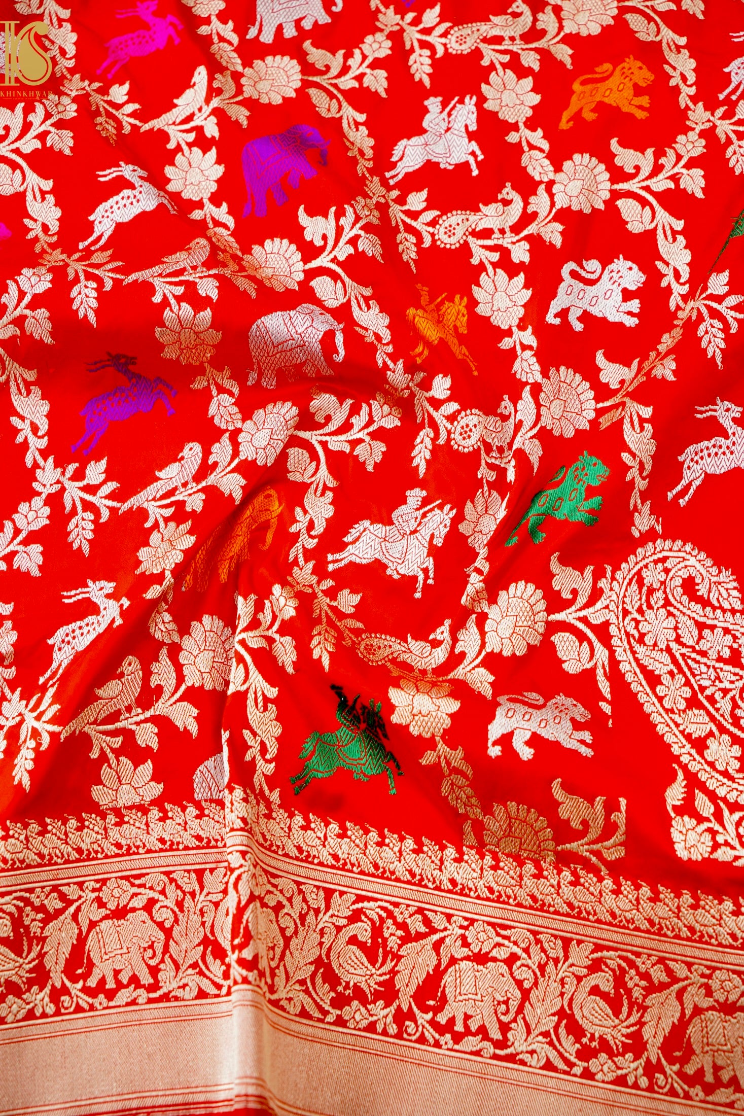 Handwoven Banarasi Katan Silk Kadwa Shikargah Saree