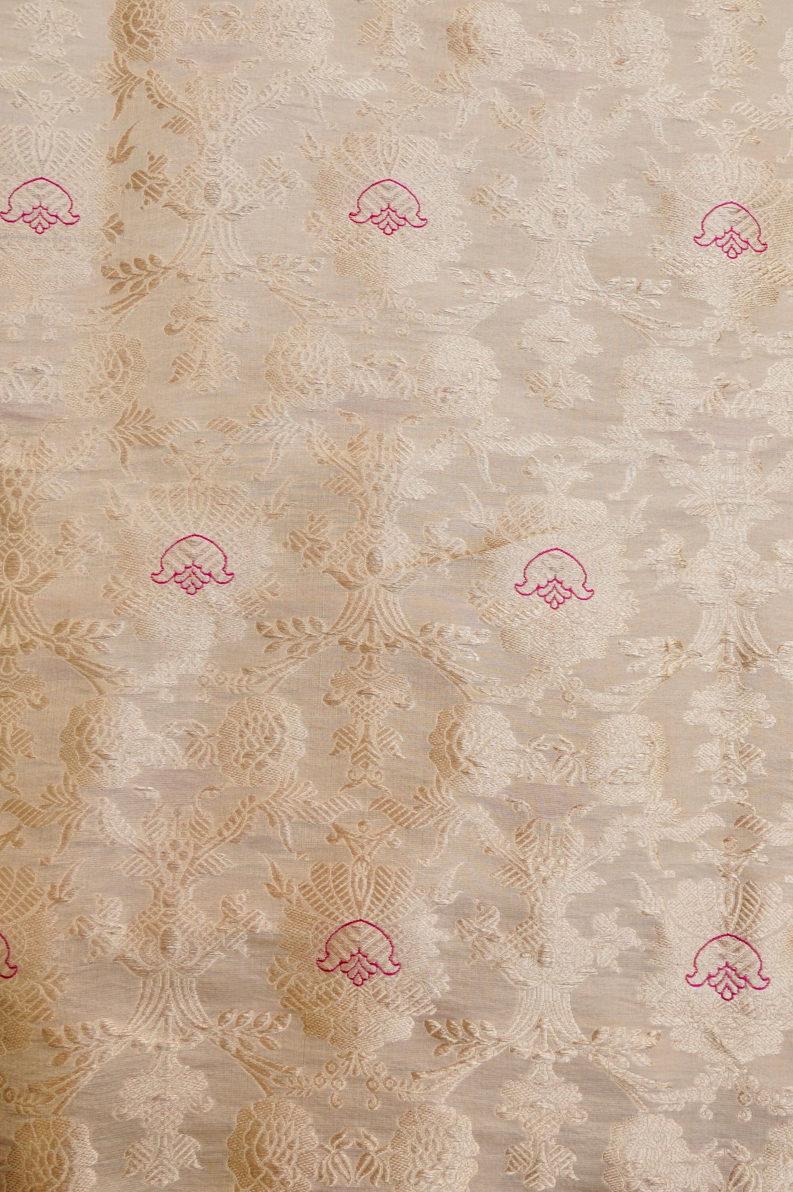 Pure Brocade Banarasi Mehraab Fabric in Off White - Khinkhwab