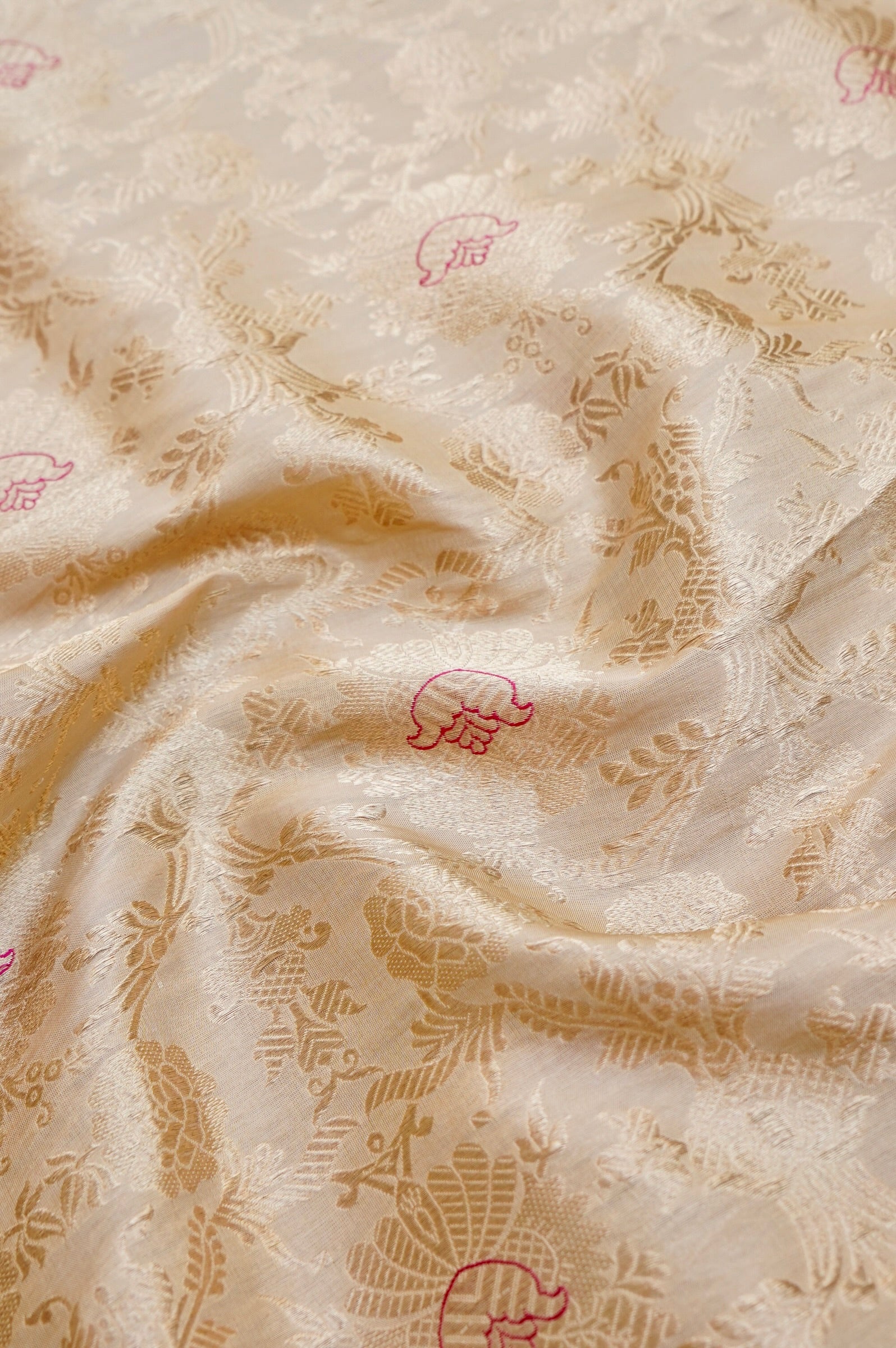 Pure Brocade Banarasi Mehraab Fabric in Off White - Khinkhwab