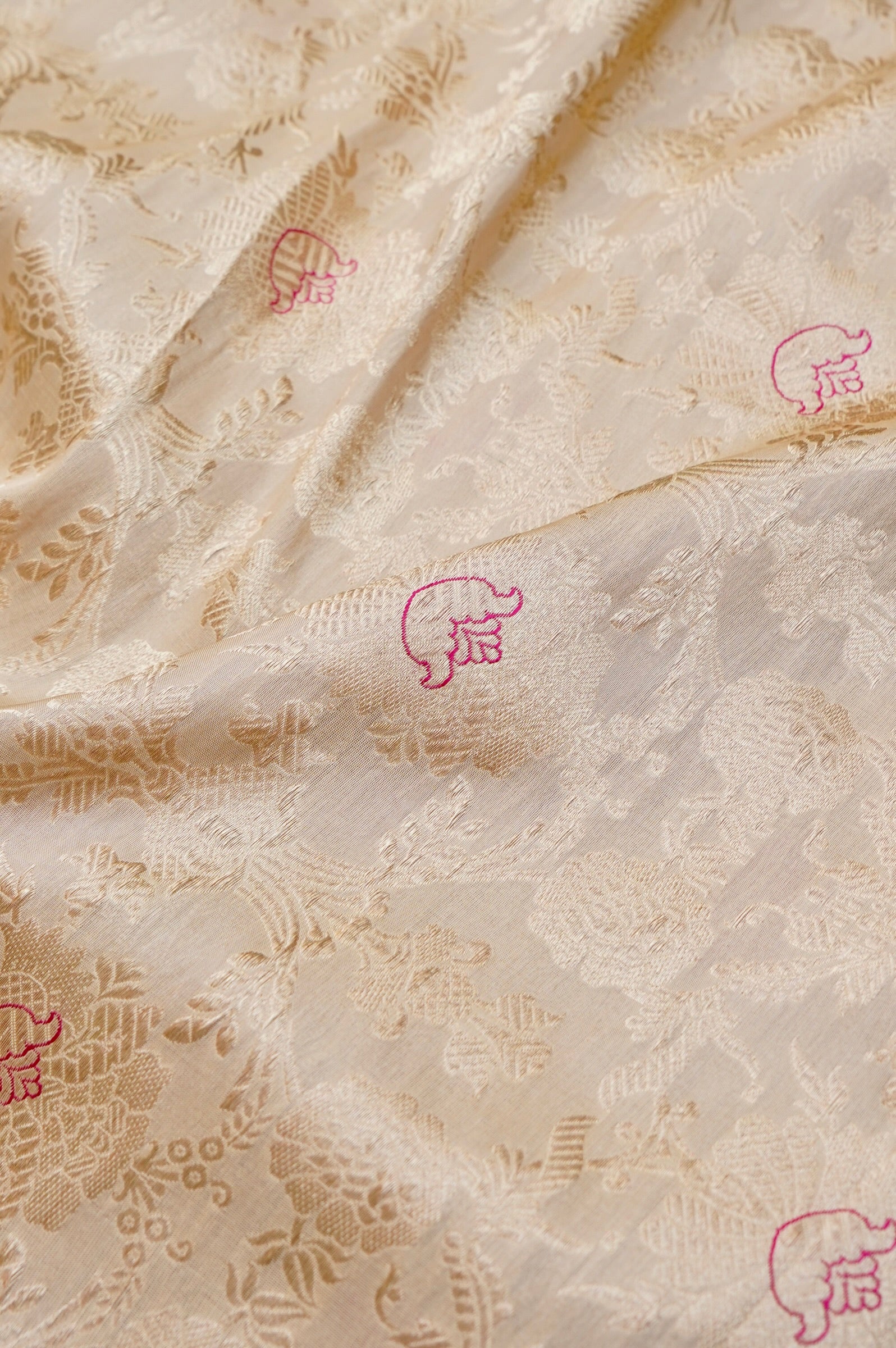 Pure Brocade Banarasi Mehraab Fabric in Off White - Khinkhwab