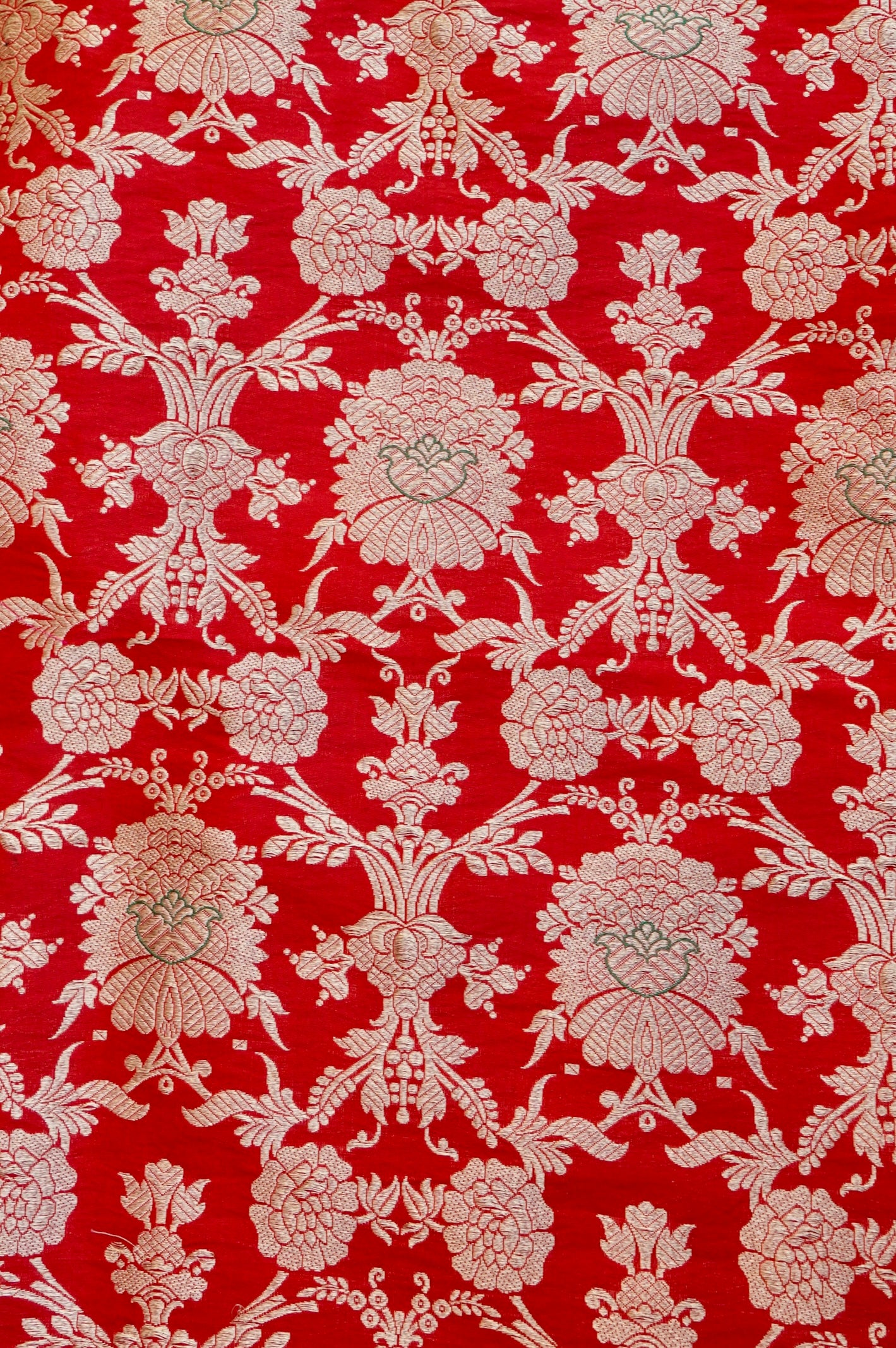 Pure Brocade Banarasi Mehraab Fabric in Red - Khinkhwab