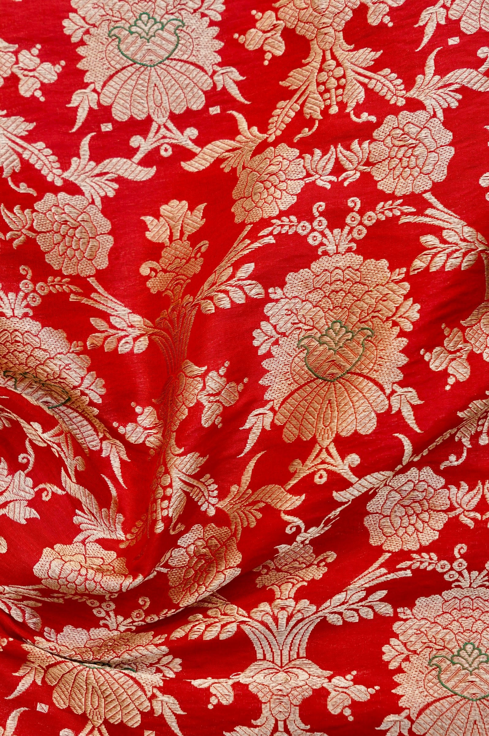 Pure Brocade Banarasi Mehraab Fabric in Red - Khinkhwab