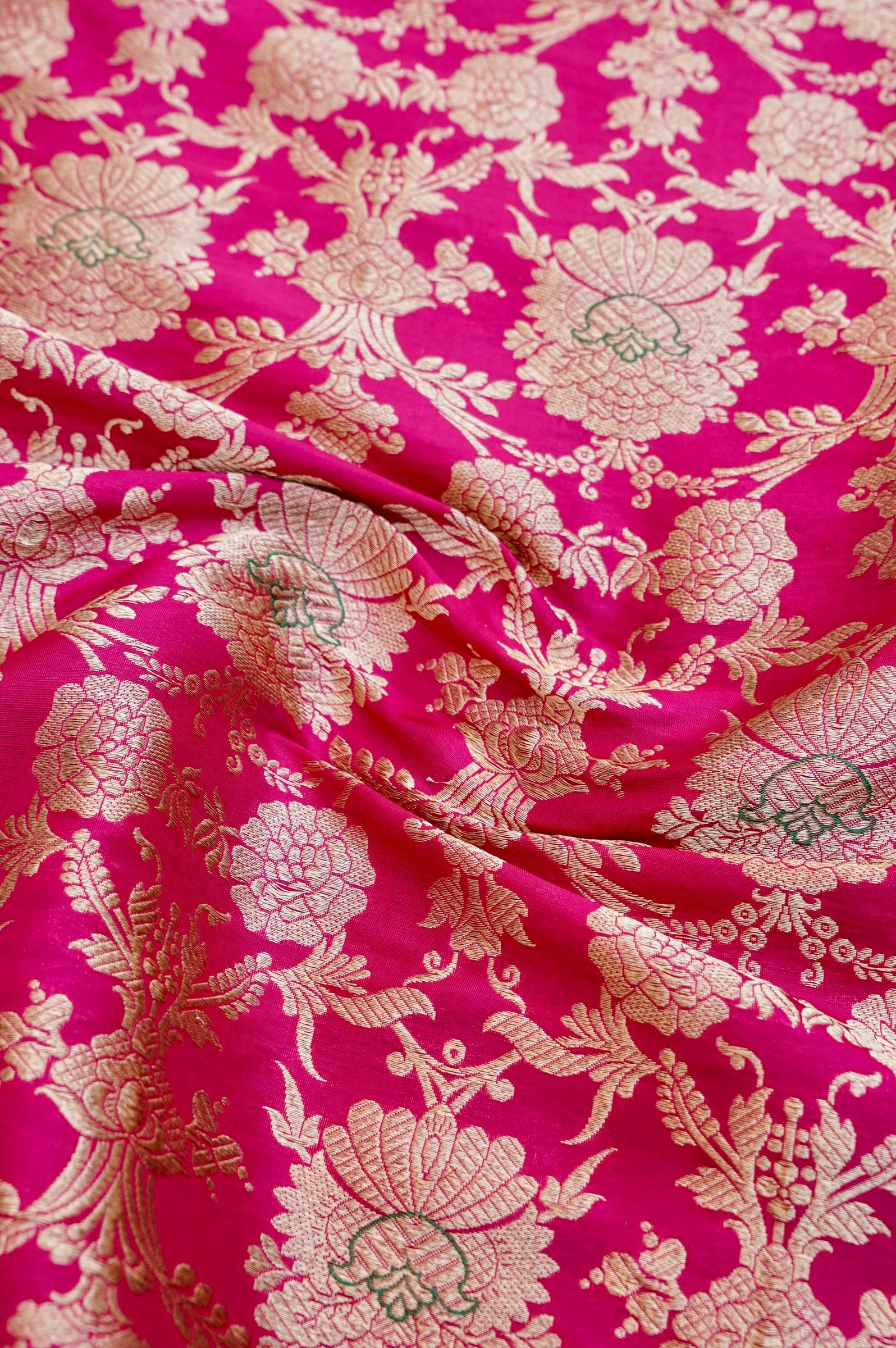 Pure Brocade Banarasi Mehraab Fabric in Pink - Khinkhwab