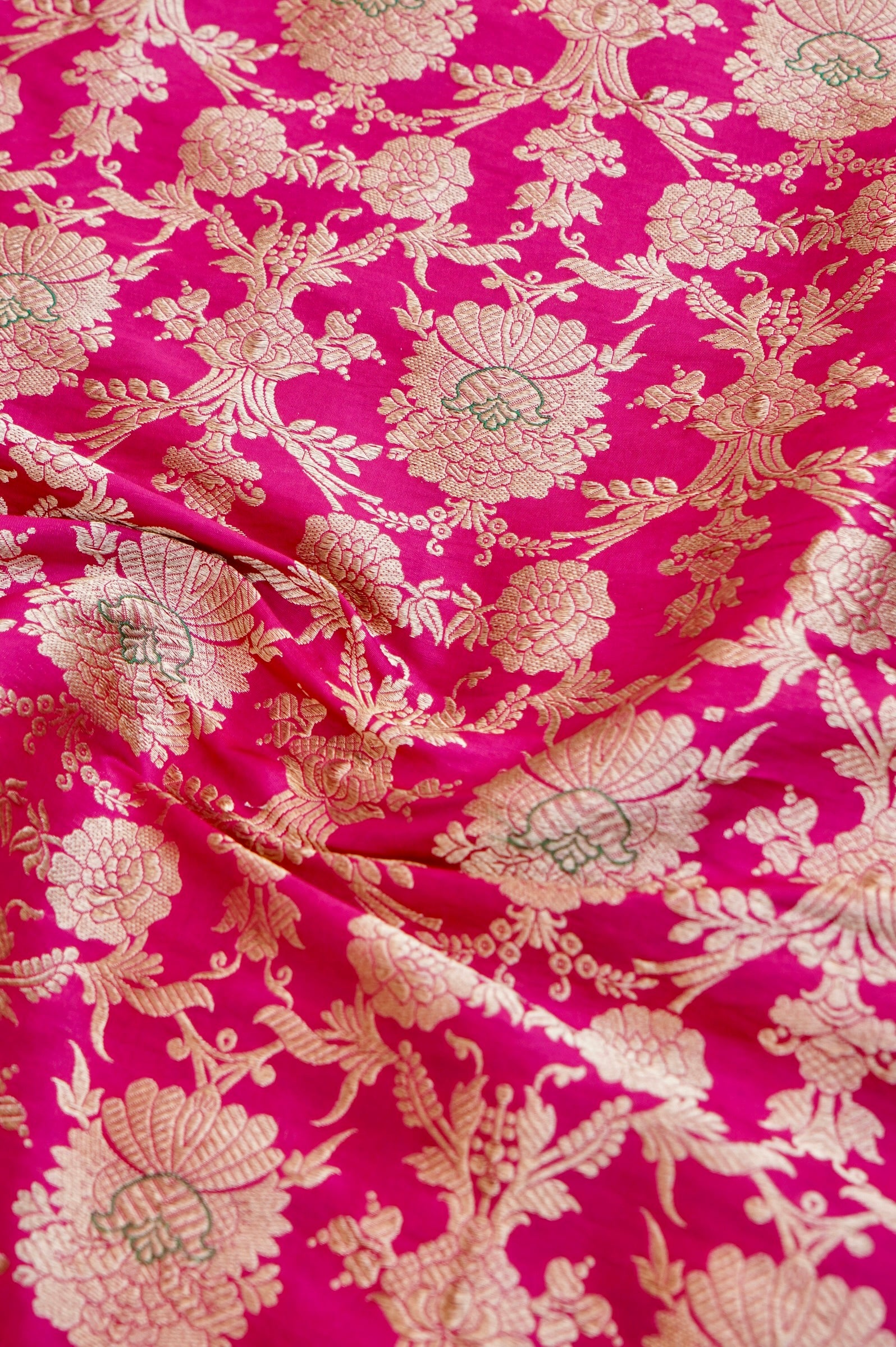 Pure Brocade Banarasi Mehraab Fabric in Pink - Khinkhwab