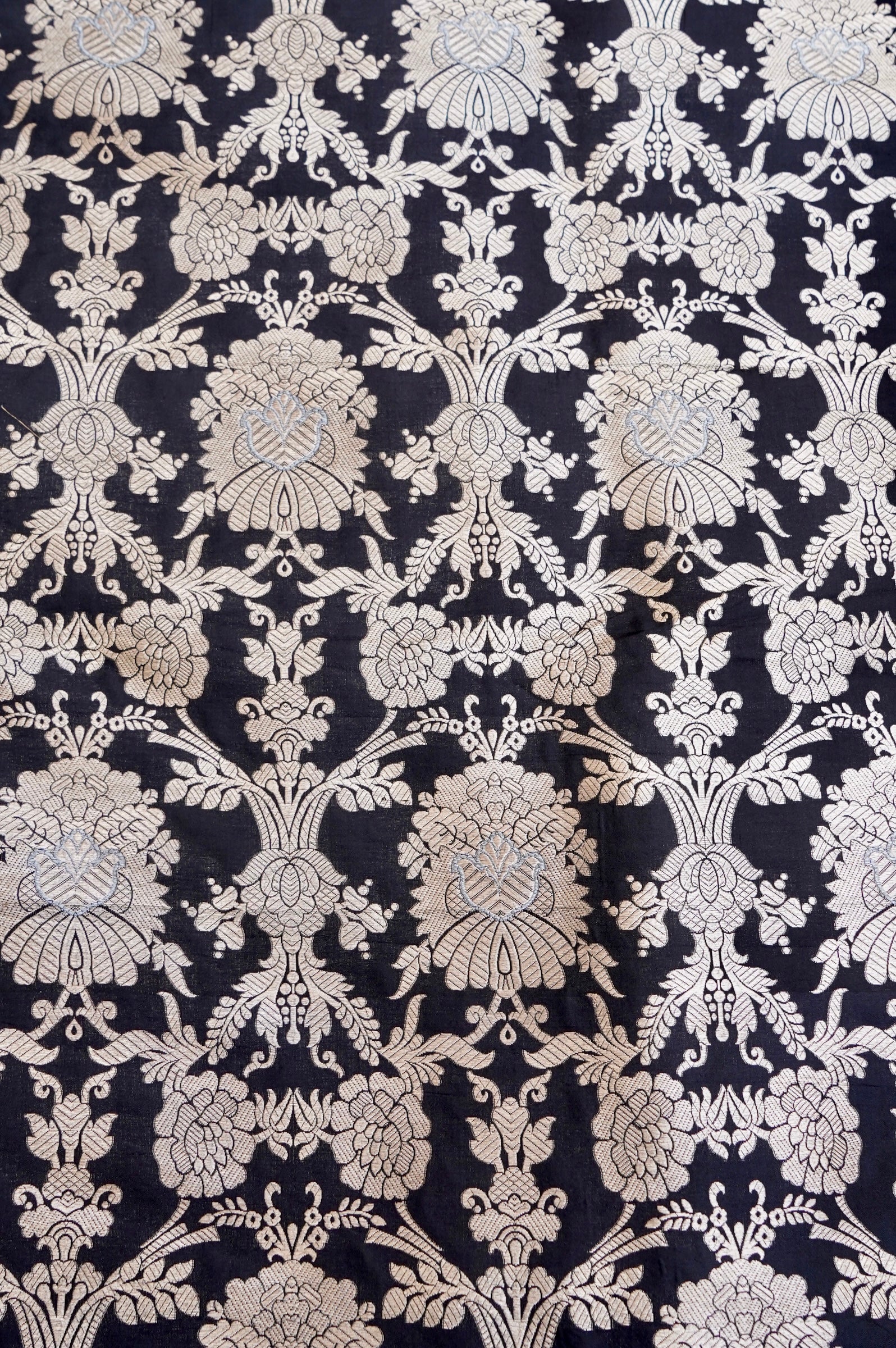 Pure Brocade Banarasi Mehraab Fabric in Black - Khinkhwab