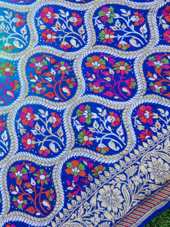 Georgette Banarasi Bandhani Meenakari Dupatta in Royal Blue Aqua