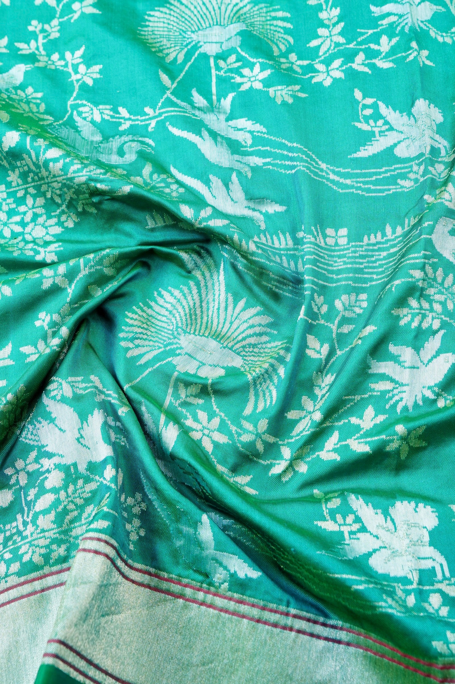 Handloom Pure Katan Silk Big Birds Banarasi Saree