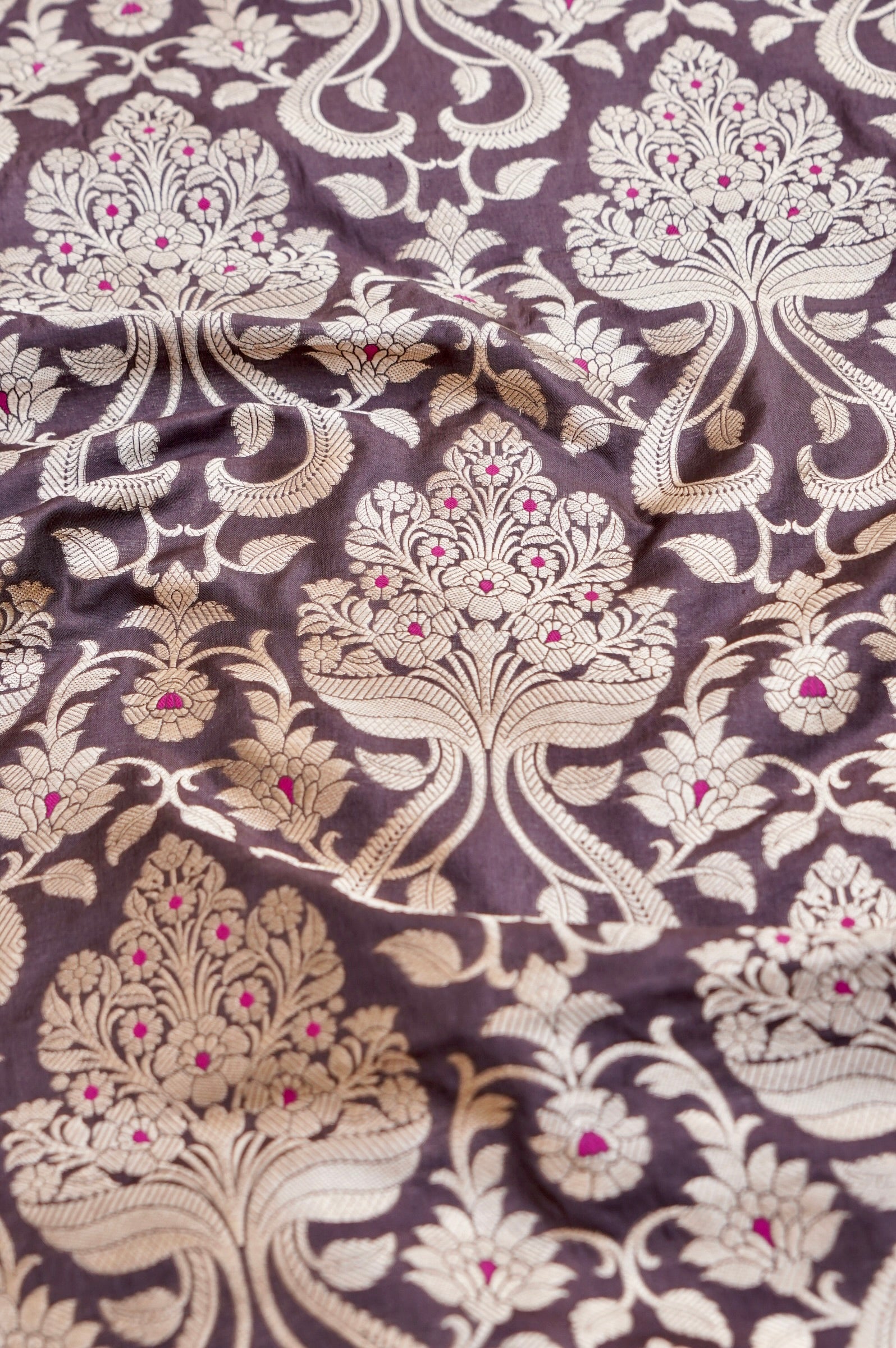 Pure Brocade Banarasi Guldaan Fabric in Brown - Khinkhwab