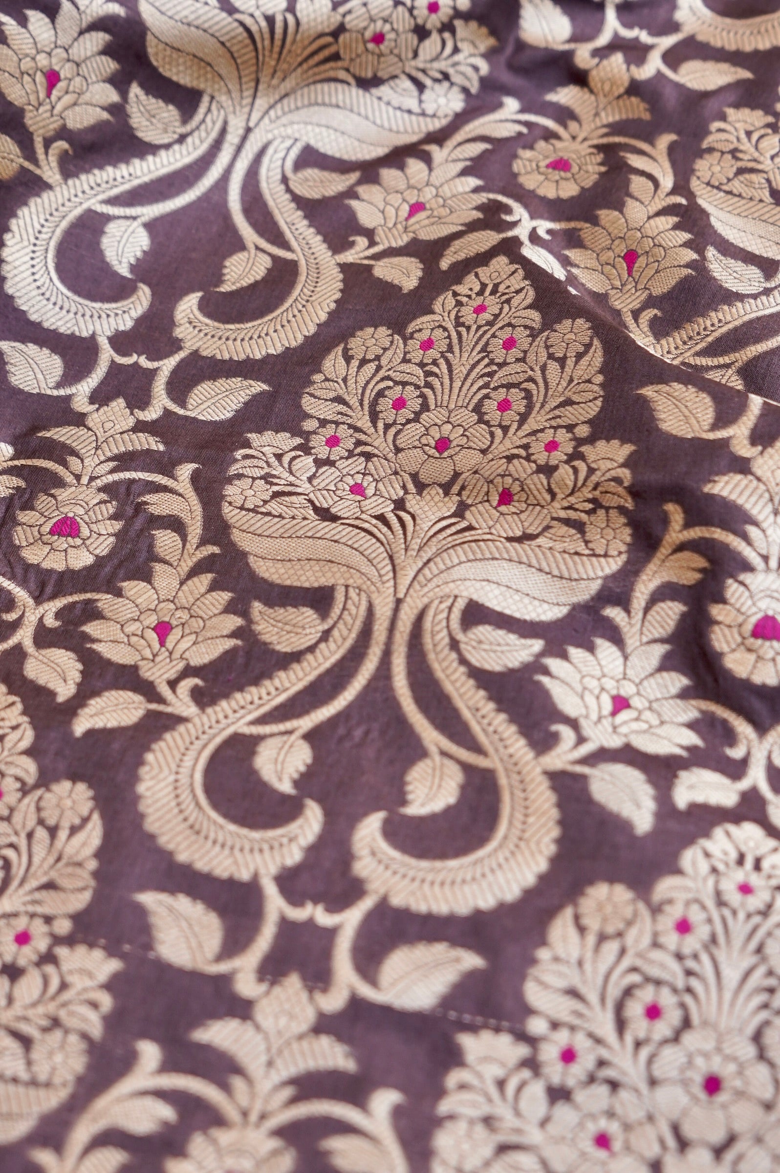 Pure Brocade Banarasi Guldaan Fabric in Brown - Khinkhwab