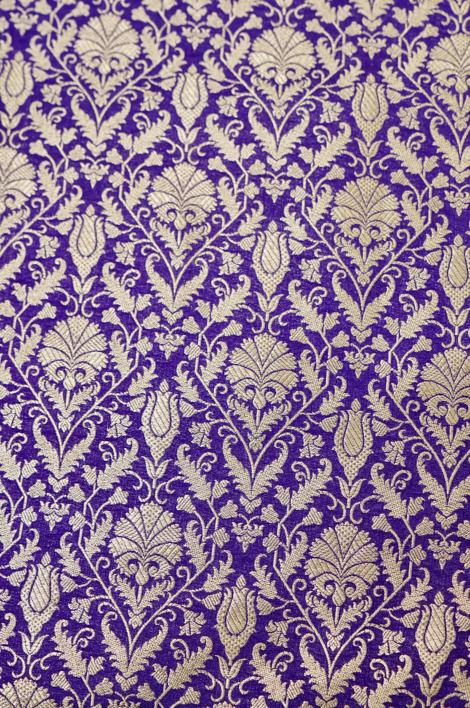 Pure Brocade Banarasi Tulip Fabric in Purple - Khinkhwab