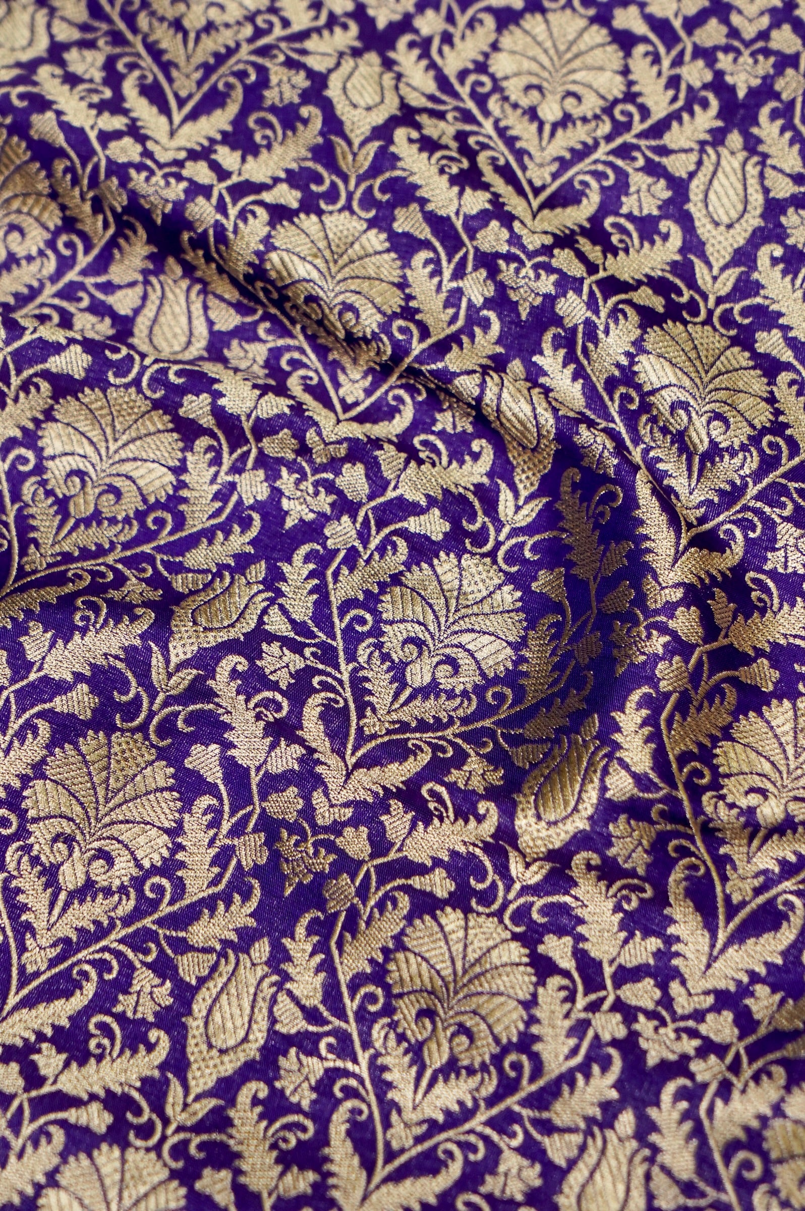 Pure Brocade Banarasi Tulip Fabric in Purple - Khinkhwab