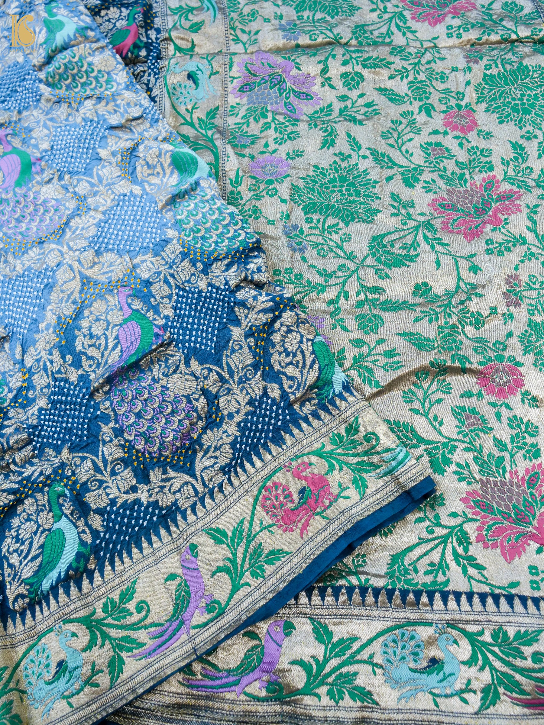 Georgette Banarasi Bandhani Meenakari Peacock Dupatta in Teal Blue